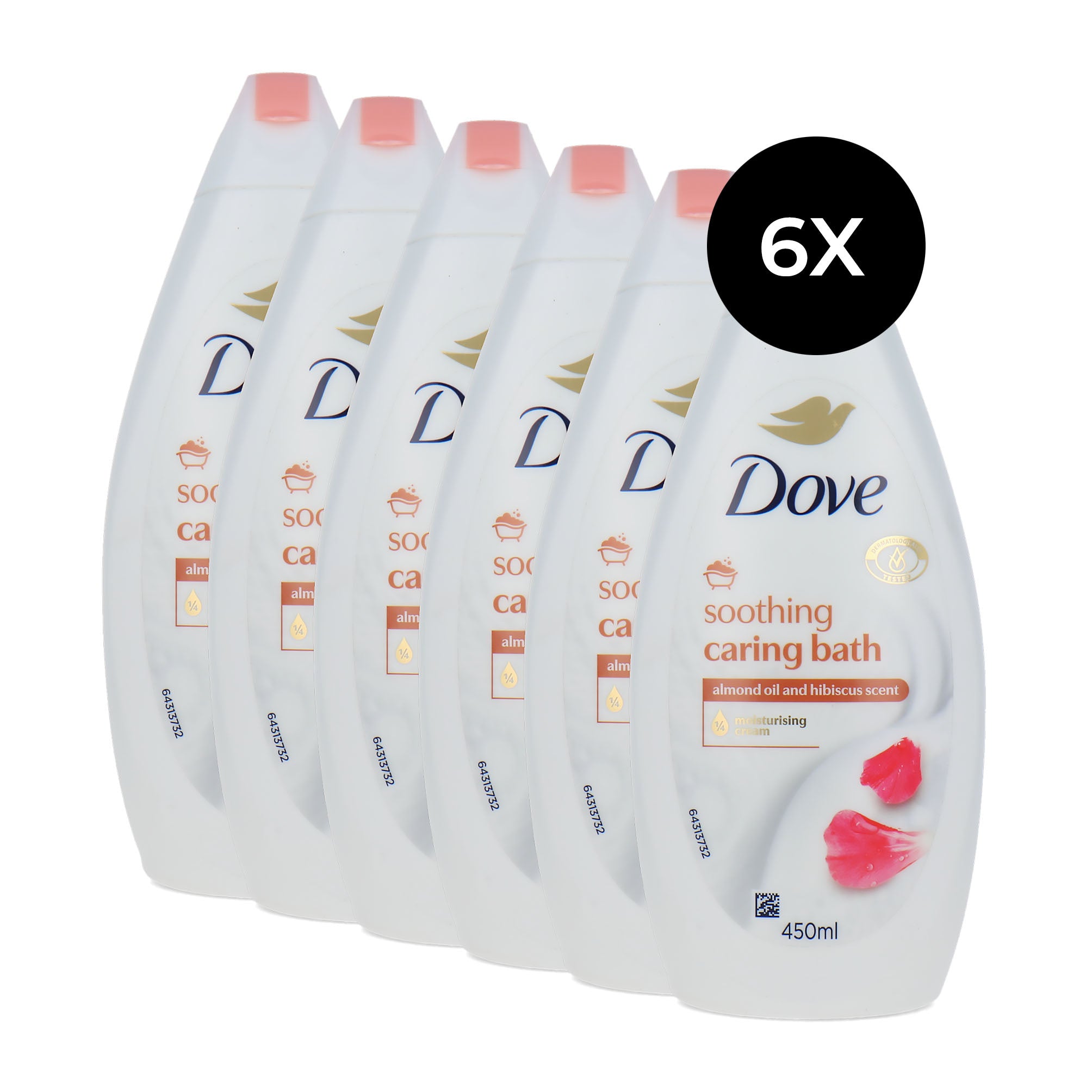 Dove Soothing Caring Bath Almond And Hibiscus Scent - 6 x 450 ml