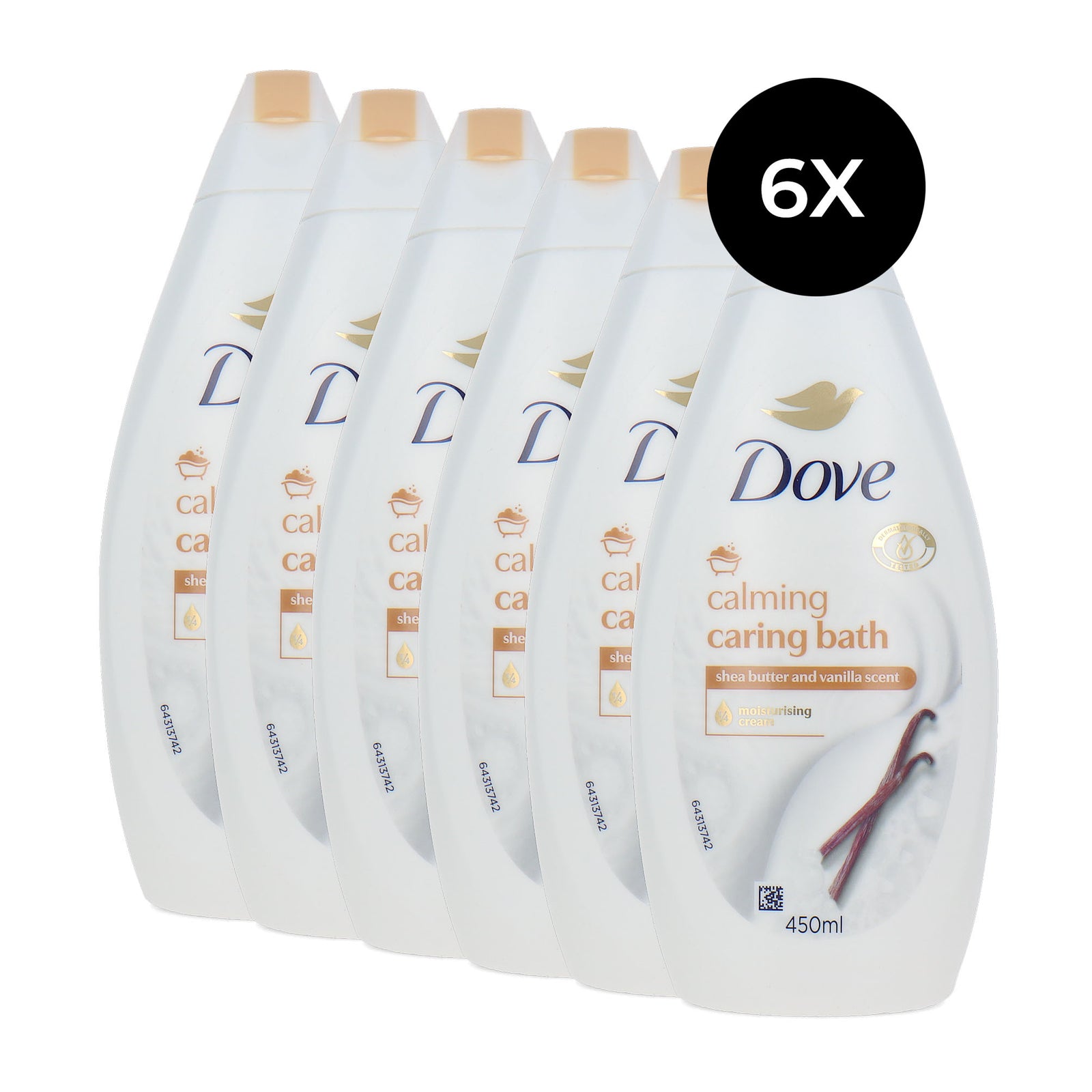 Dove Calming Carin Bath Shea Butter And Vanilla Scent - 6 x 450 ml