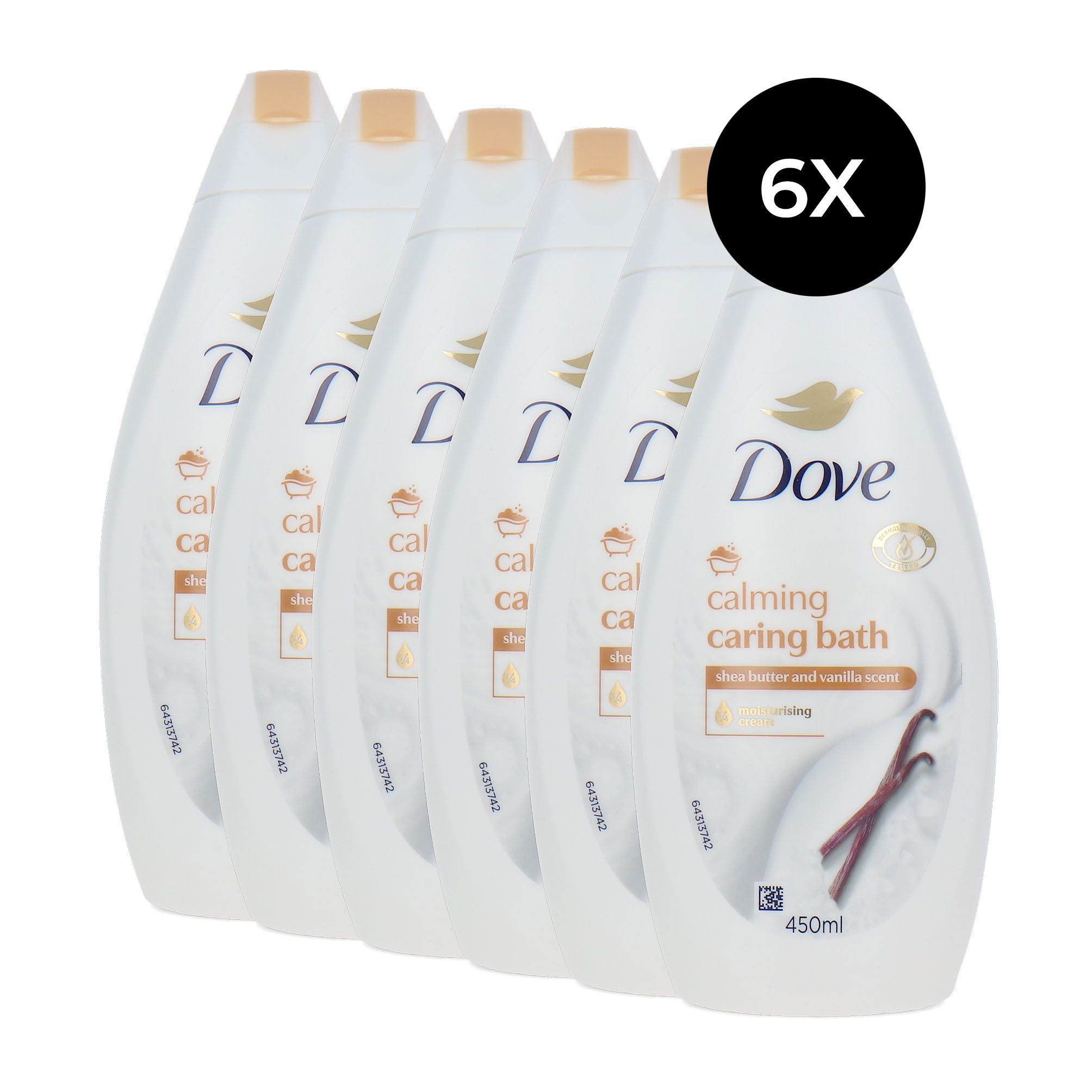 Dove Calming Carin Bath Shea Butter And Vanilla Scent - 6 x 450 ml