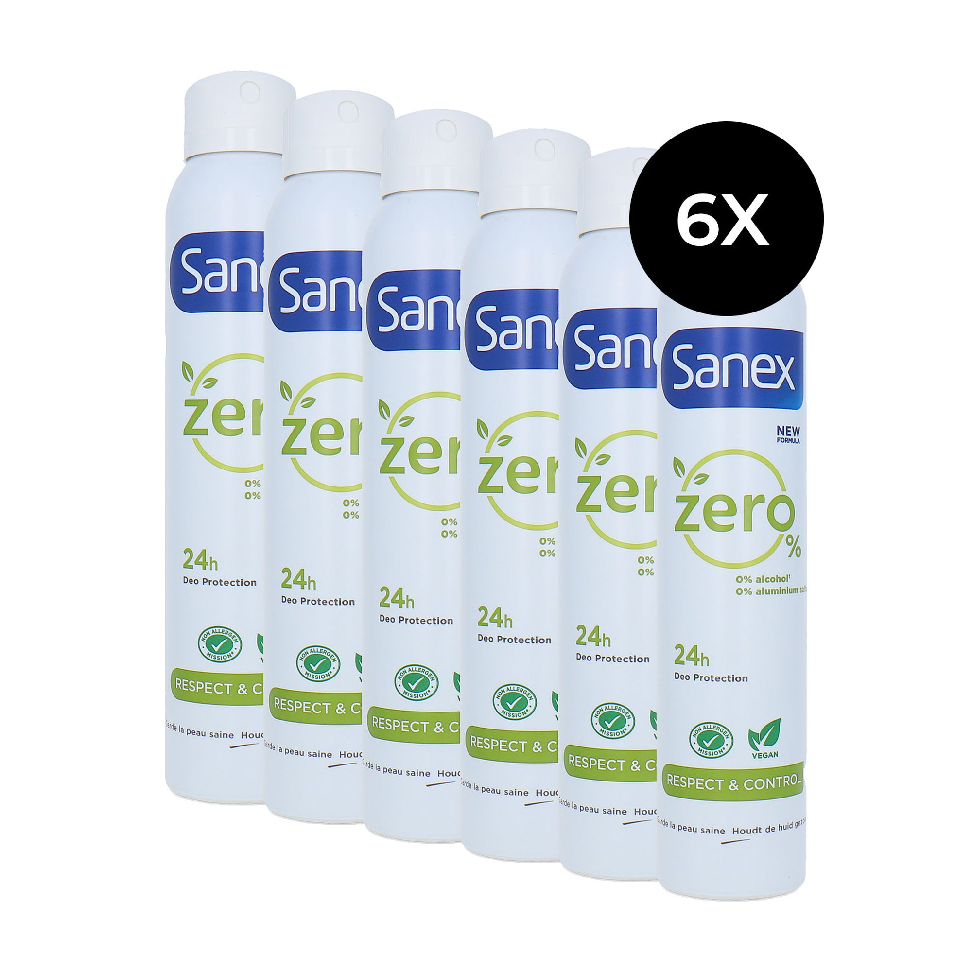 Sanex Zero% Respect & Control Deodorant Spray - 6 x 200 ml