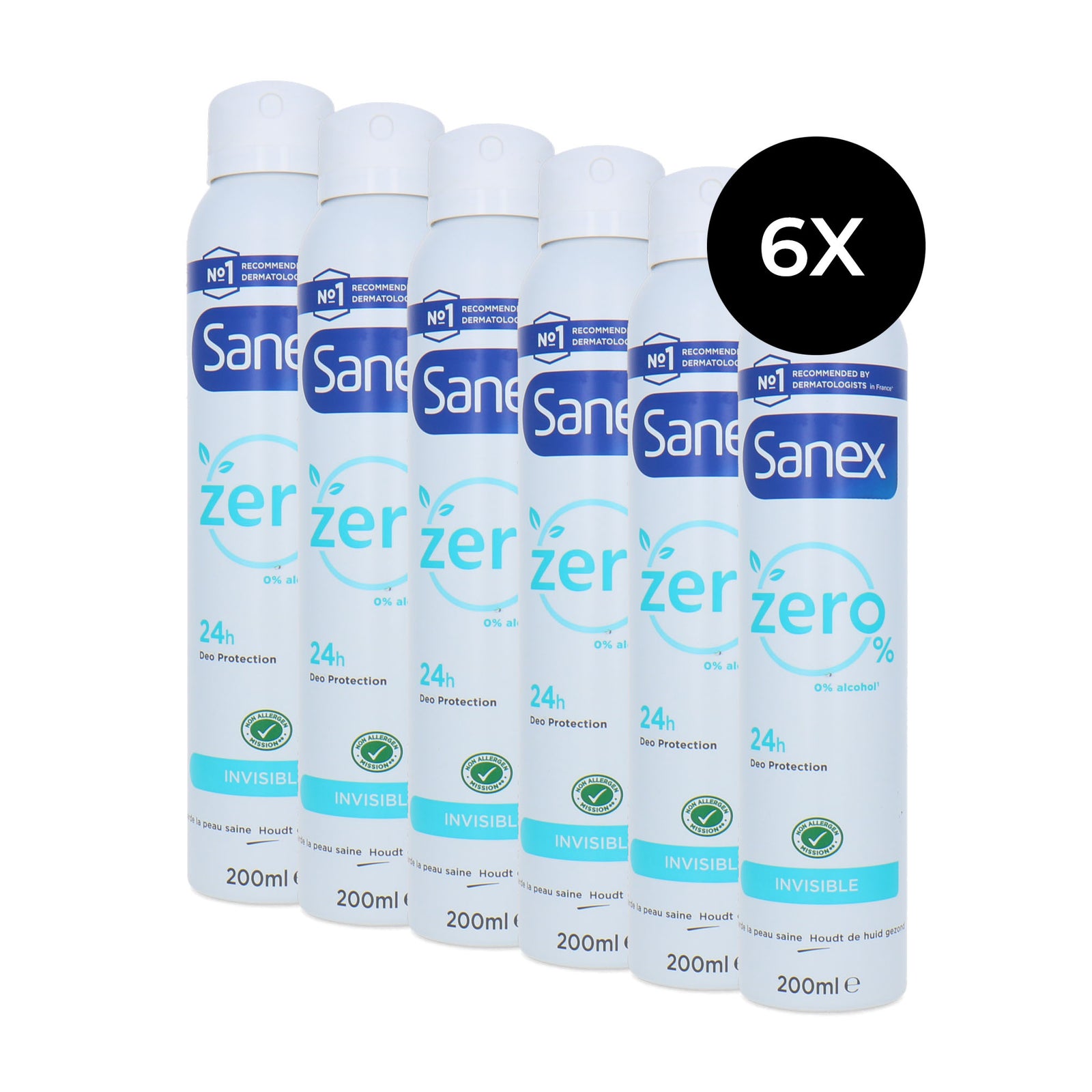 Sanex Zero% Invisible Deodorant Spray - 6 x 200 ml