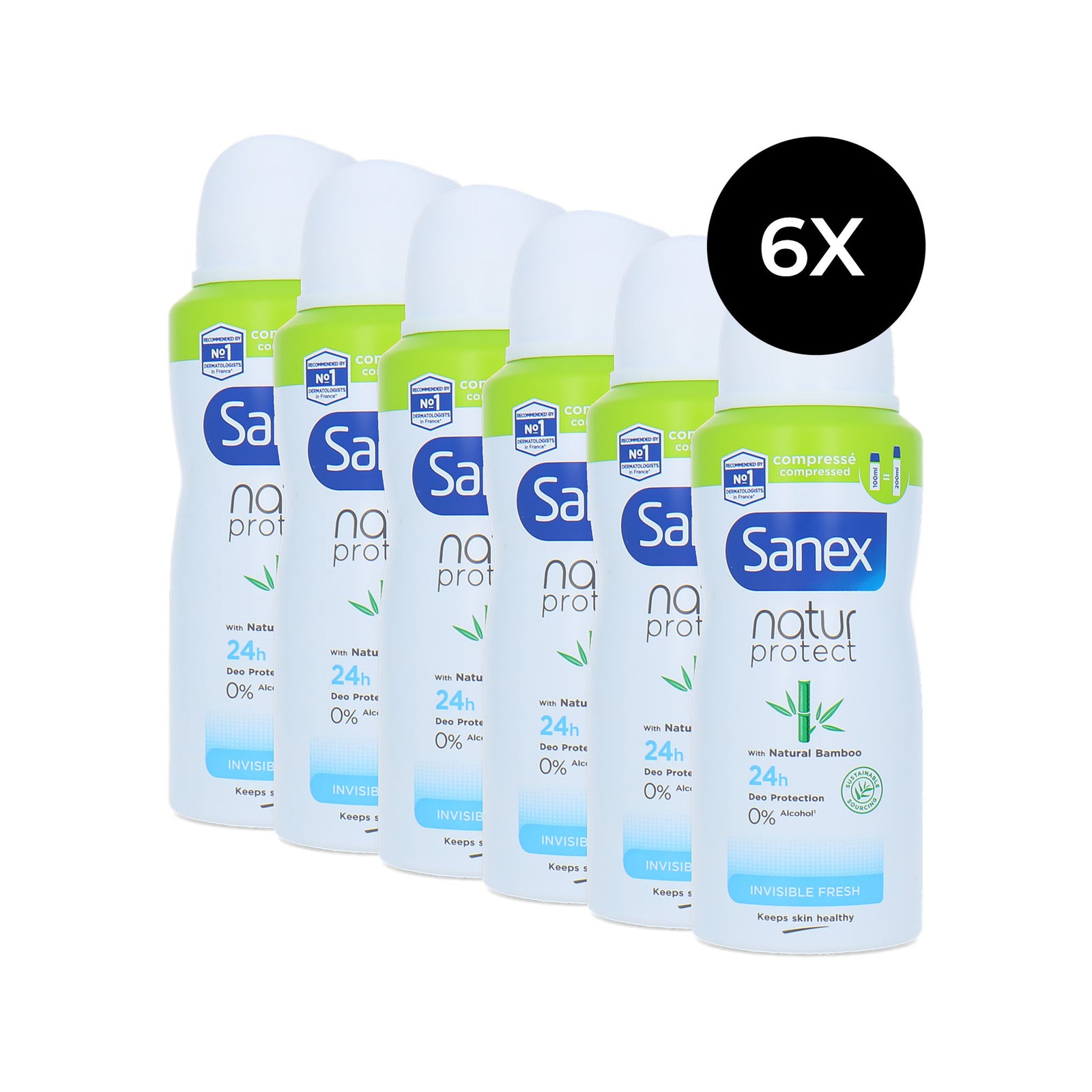 Sanex Natur Protect Invisible Fresh Natural Bamboo Deodorant Spray - 6 x 100 ml