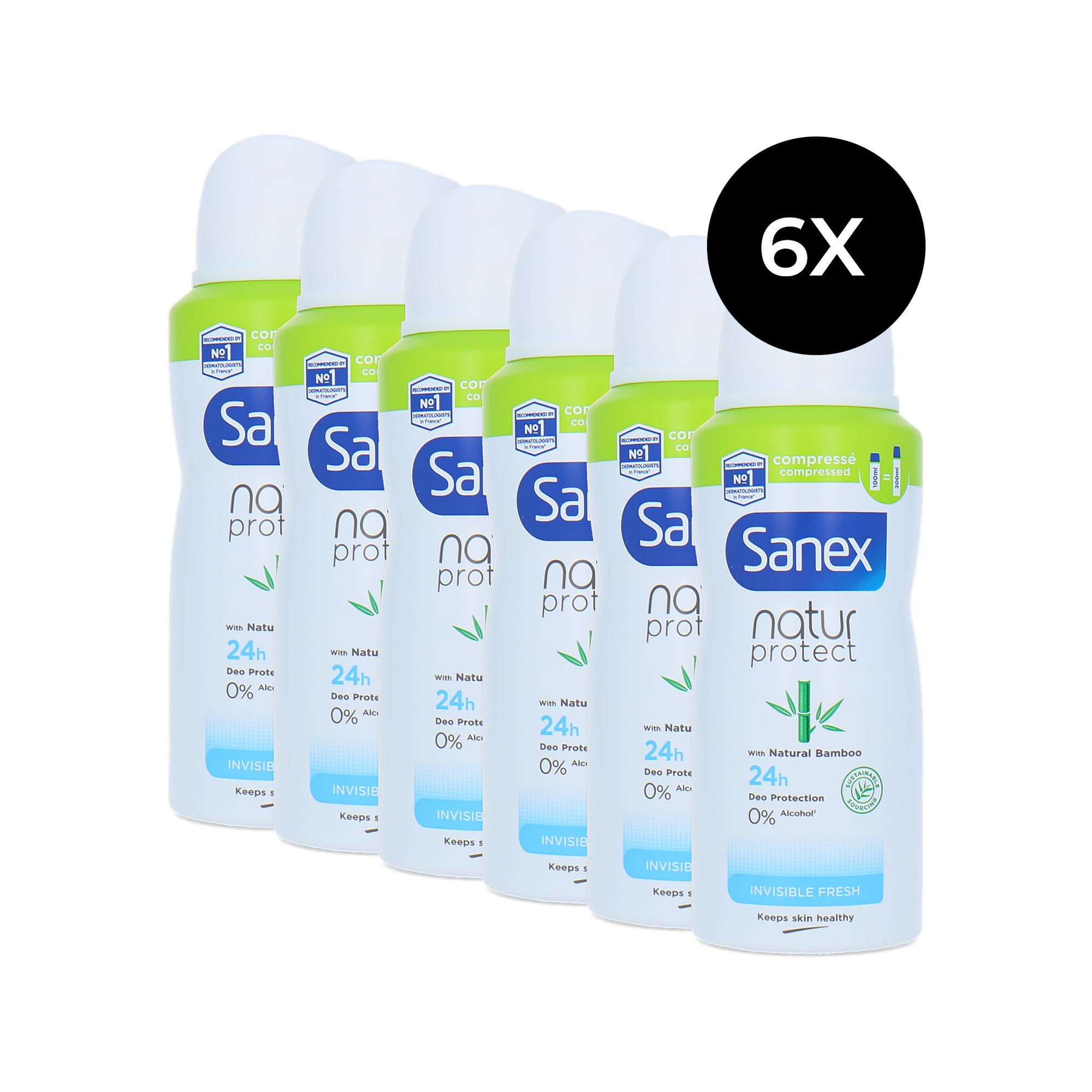 Sanex Natur Protect Invisible Fresh Natural Bamboo Deodorant Spray - 6 x 100 ml