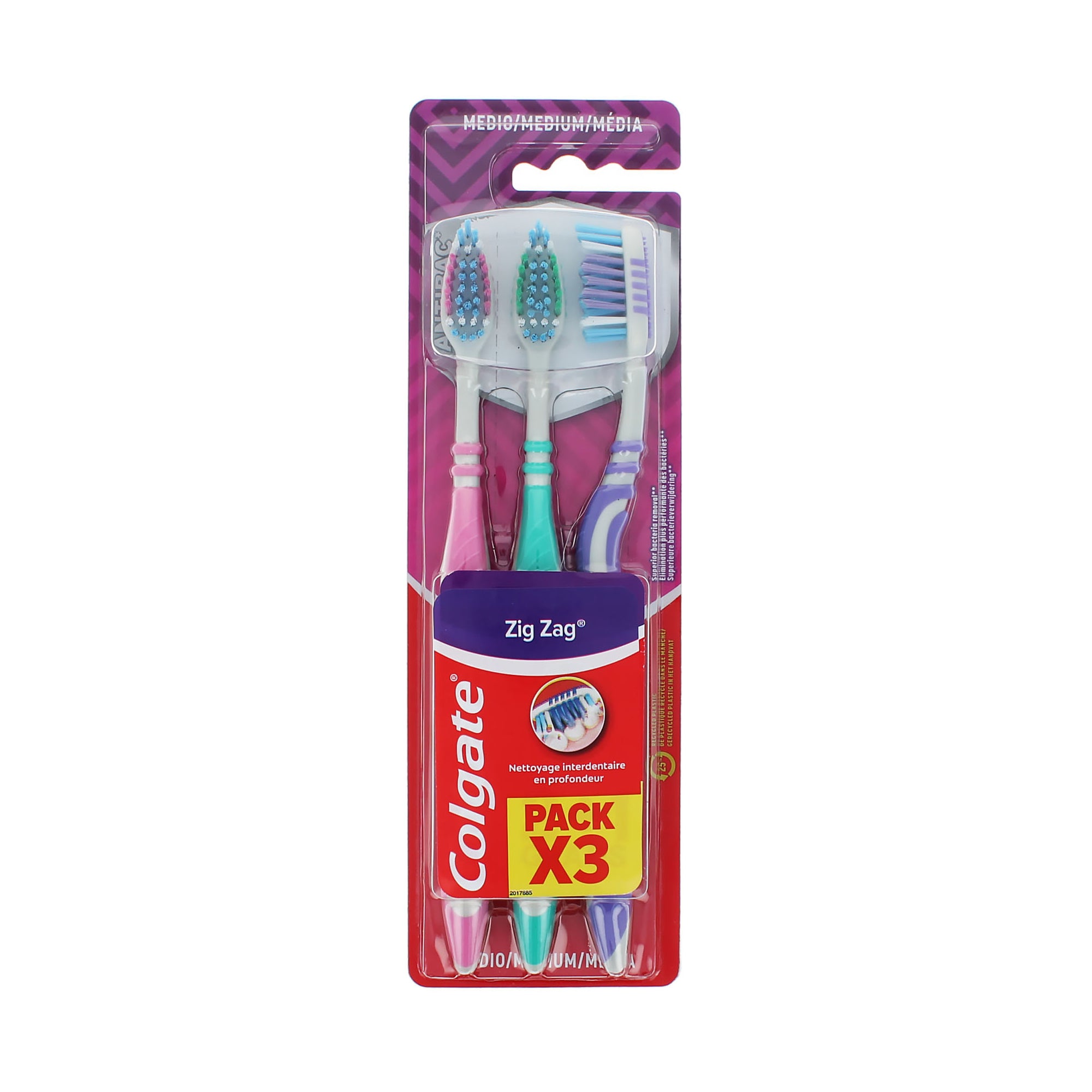 Colgate Zig Zag Pink-Green-Purple Medium Zahnbürste - set van 3