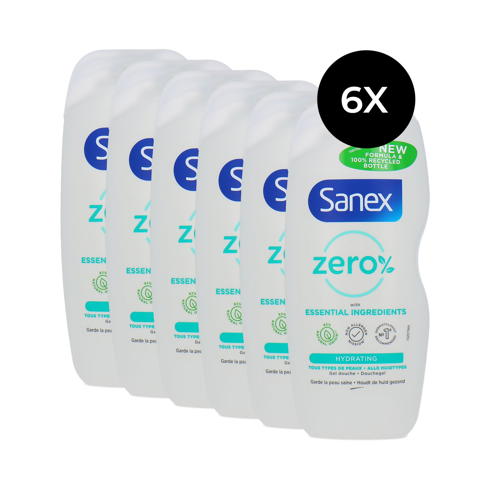 Sanex Zero% Hydrating Showergel - 6 x 250 ml