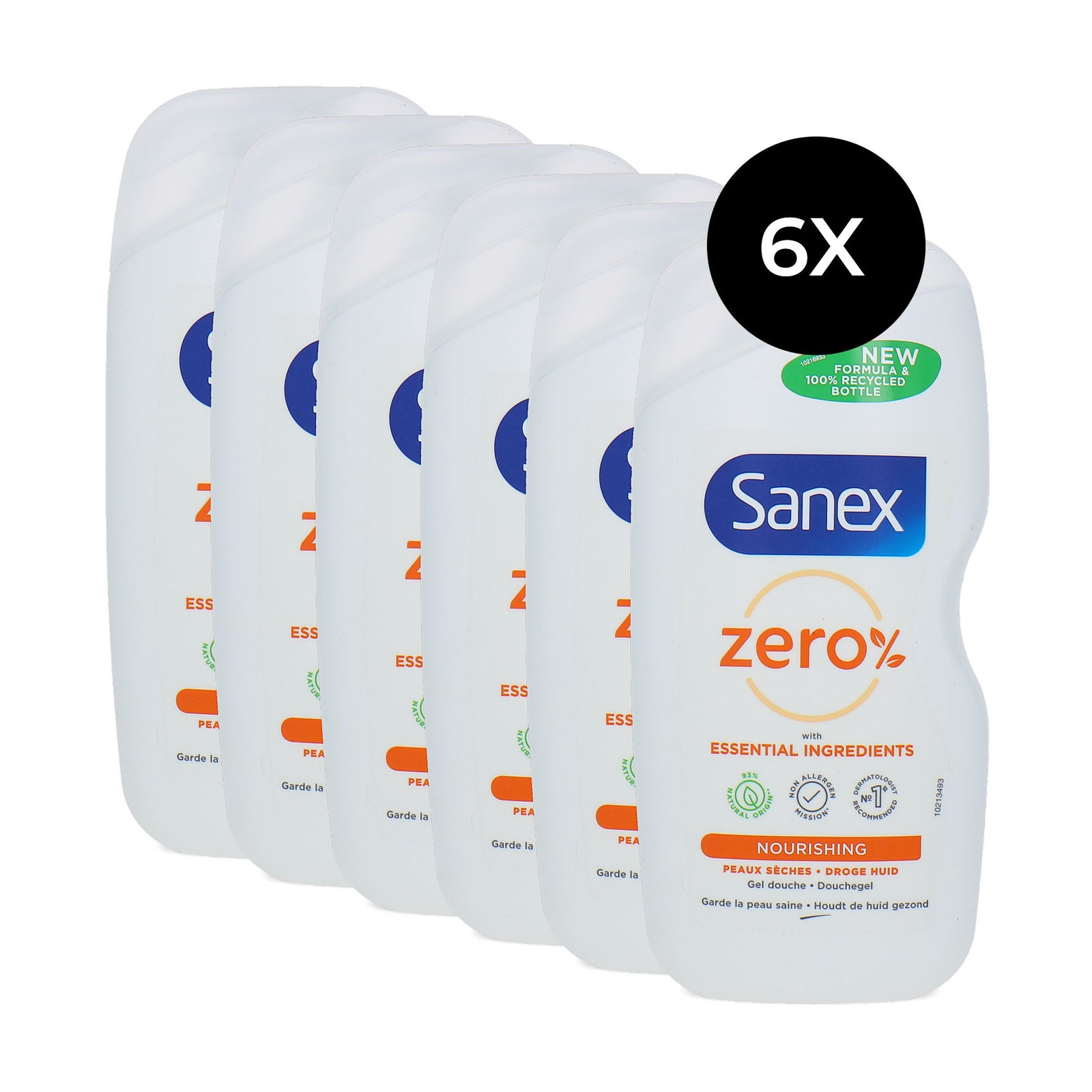 Sanex Zero% Nourishing Shower Gel - 6 x 400 ml (voor droge huid)