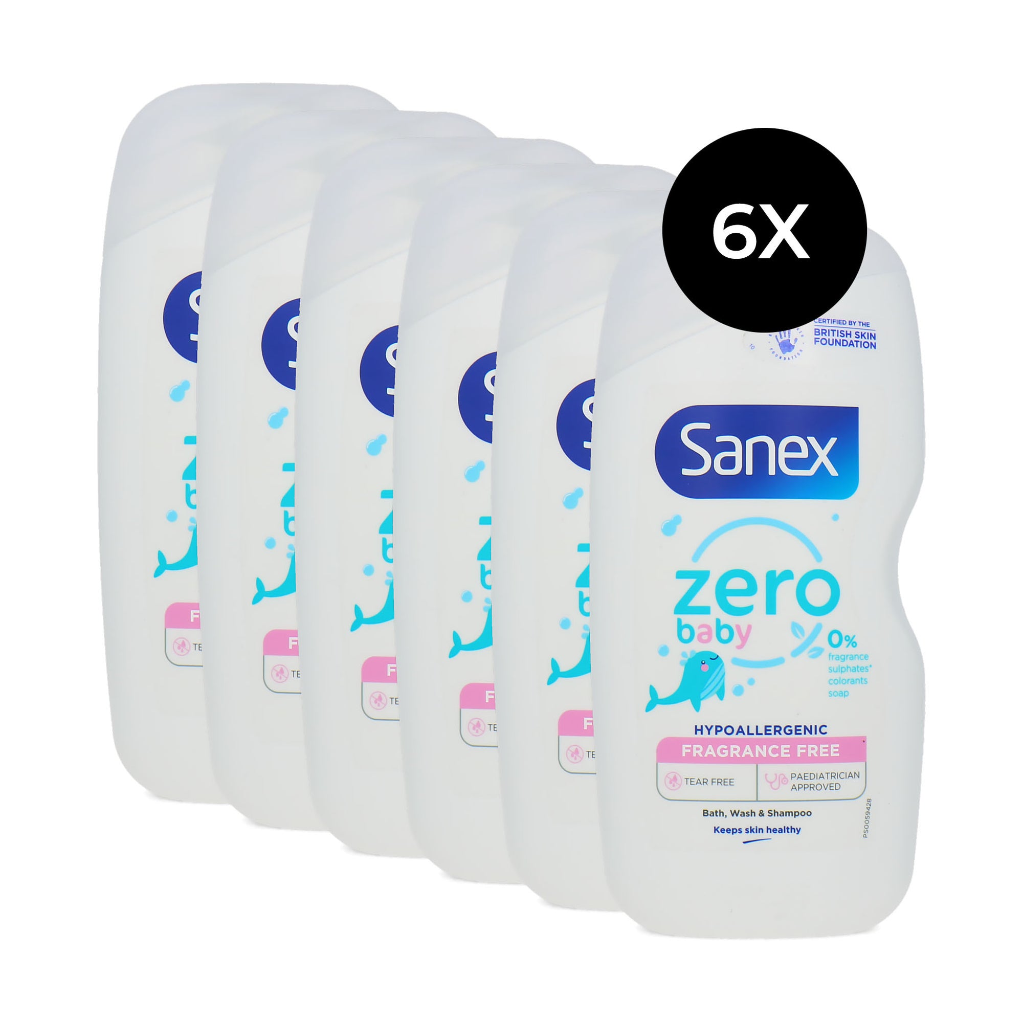 Sanex Baby Zero 0% Fragrance Free Bath, Wash & Shampoo - 6 x 450 ml