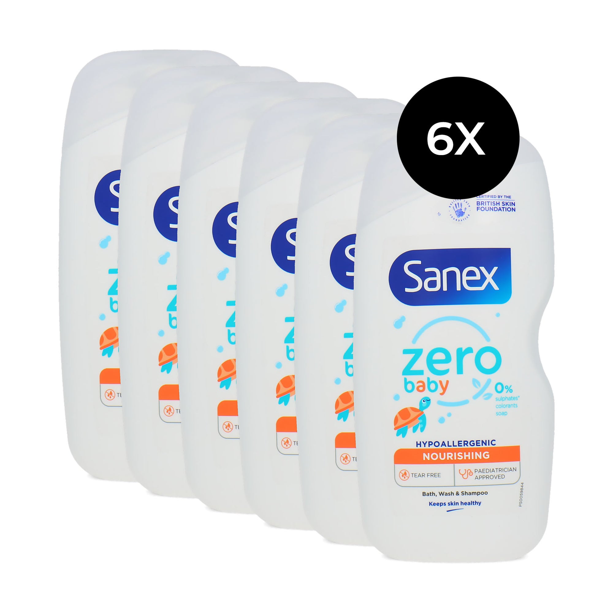 Sanex Baby Zero 0% Nourishing Bath, Wash & Shampoo - 6 x 450 ml
