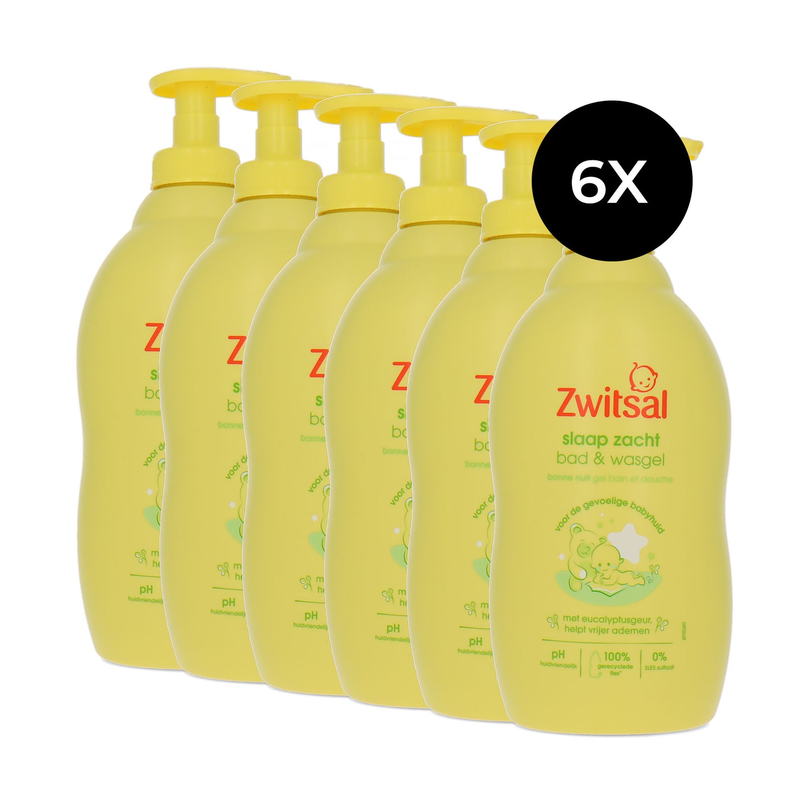 Zwitsal Slaap Zacht Bad & Wasgel Eucalyptus Geur - 6 x 400 ml