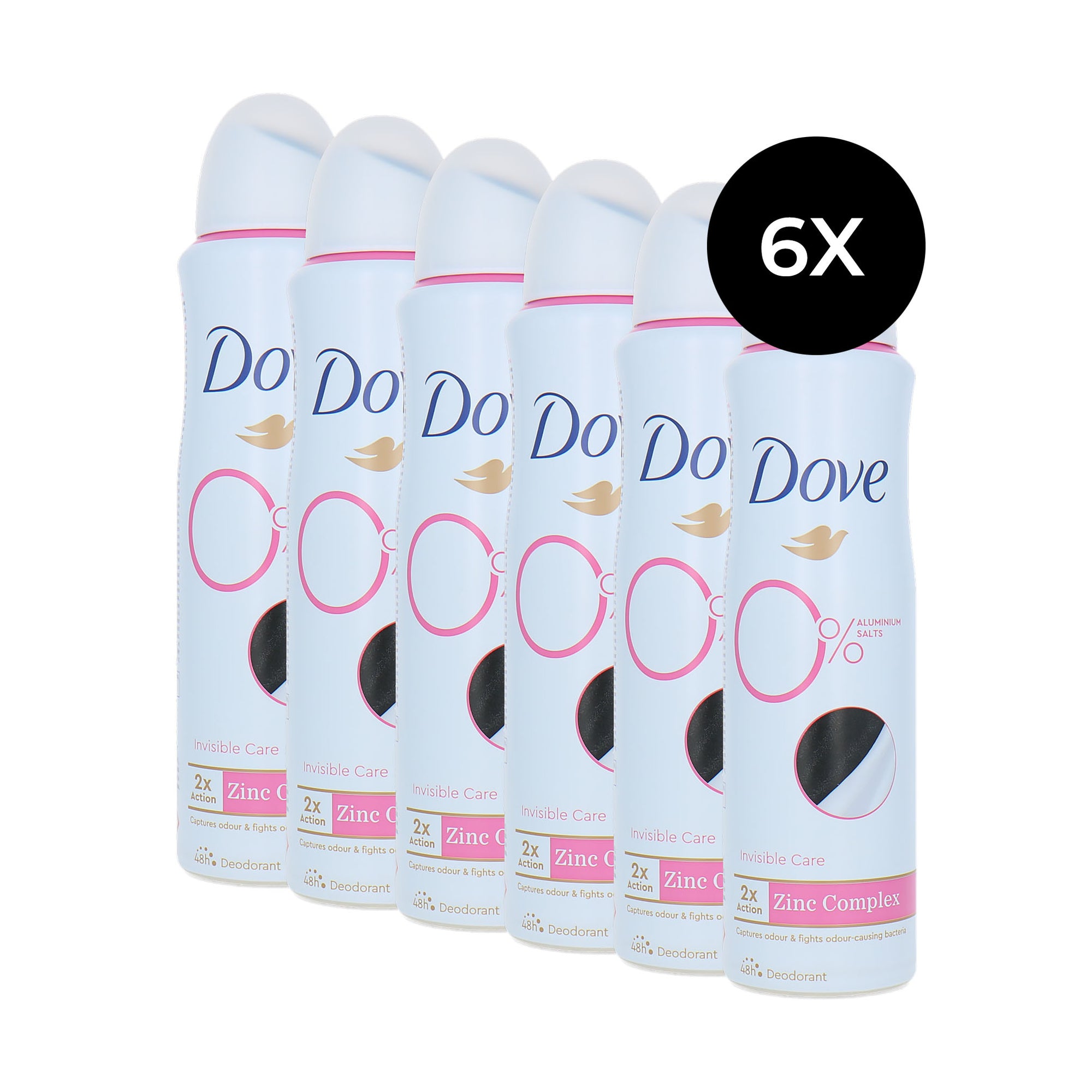 Dove Invisible Care 0% Zinc Complex Deodorant Spray - 6 x 150 ml