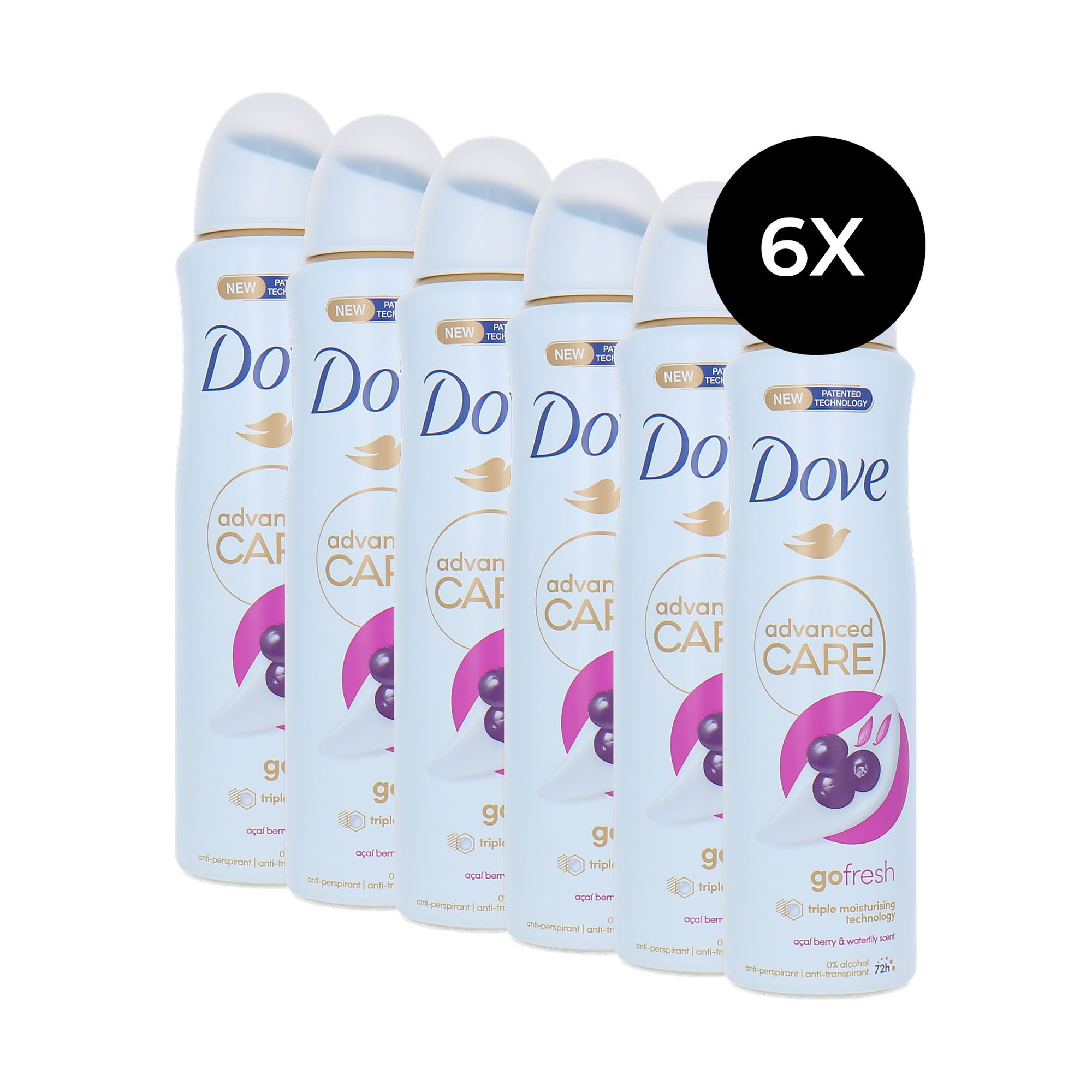 Dove Advanced Care Go Fresh Deodorant Spray Acai Berry & Waterlilly Scent - 6 x 150 ml