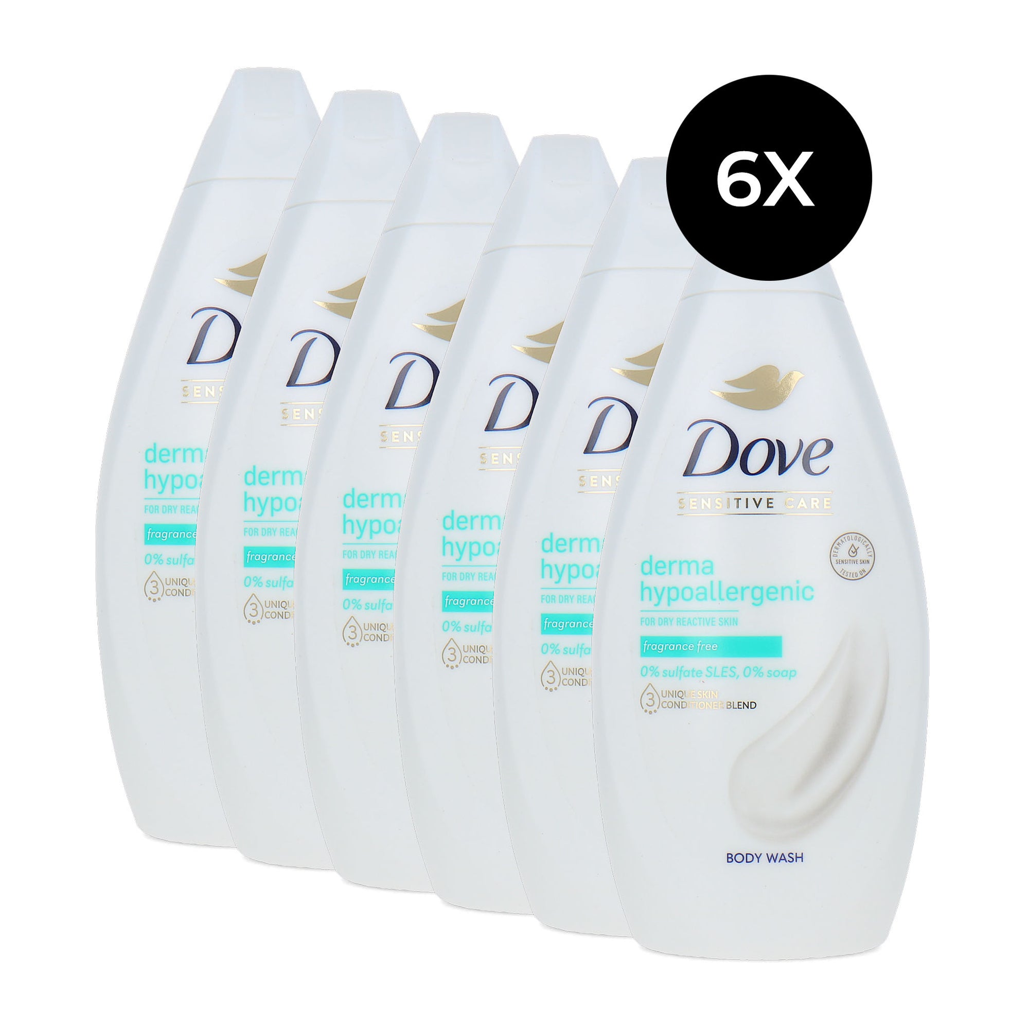 Dove Derma Hypoallergenic Body Wash - 6 x 450 ml