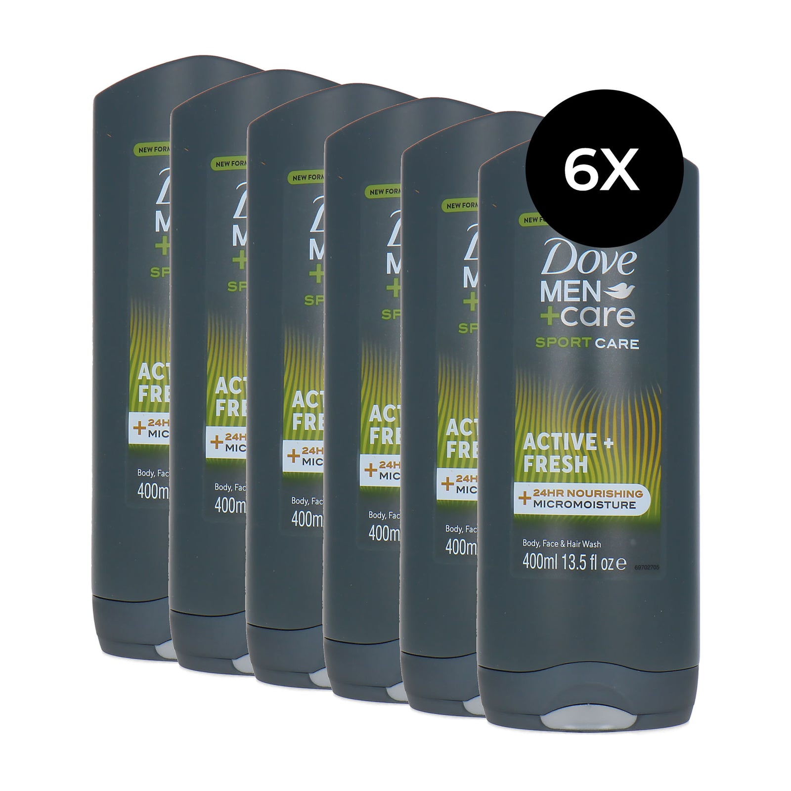 Dove Men + Care Sport Care Active Fresh Body, Face & Hair Wash - 6 x 400 ml