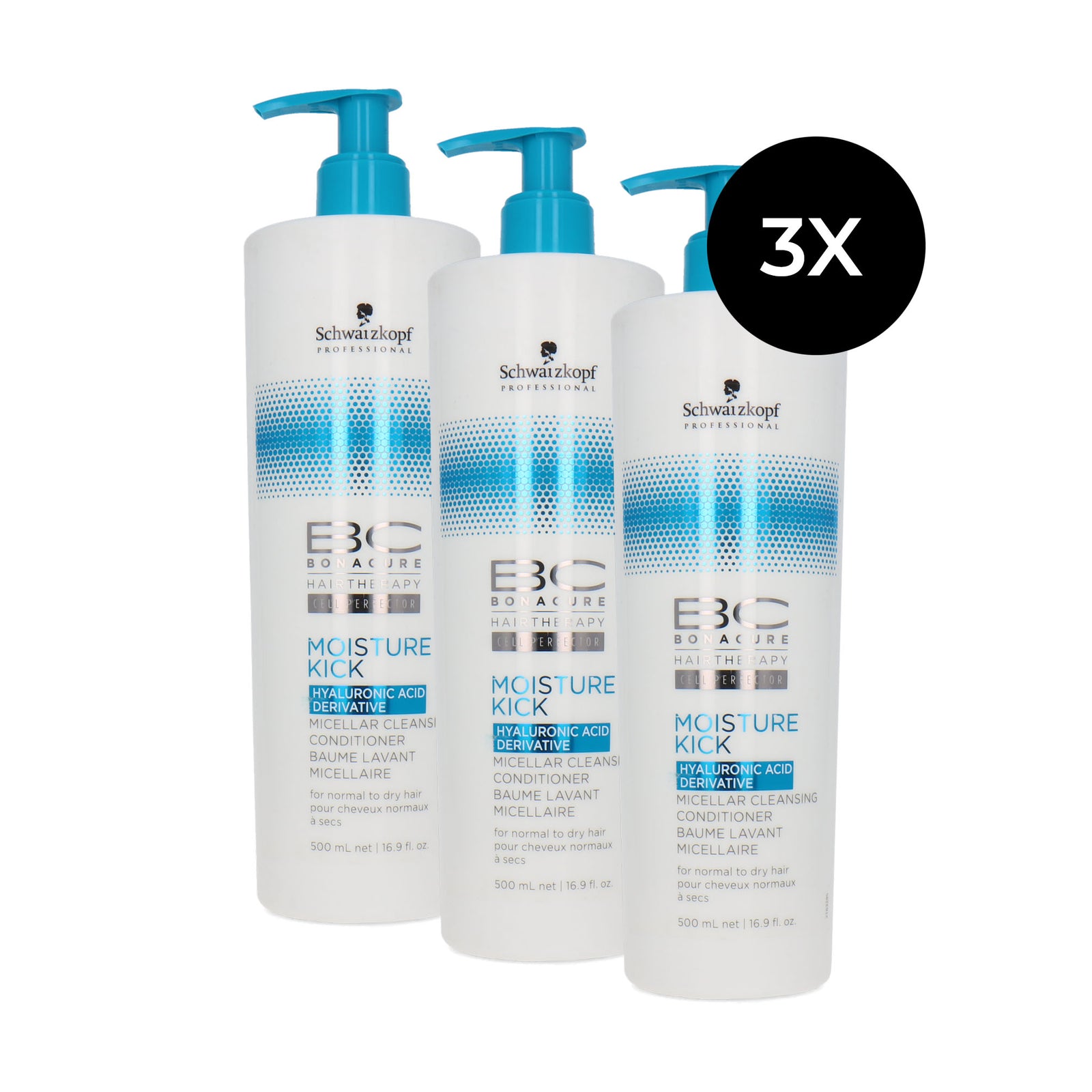 Schwarzkopf Bonacure Hairtherapy Moisture Kick Micellar Cleansing Conditioner - 3 x 500 ml