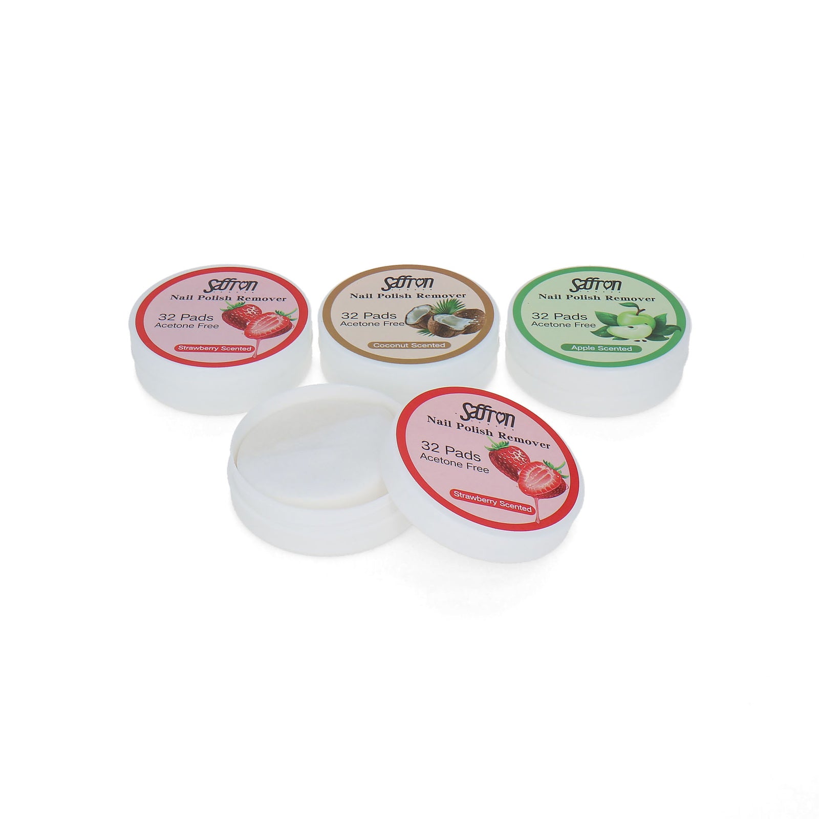 Saffron Nail Polish Remover Pads 4 x 32 pieces - apple-strawberry-coconut