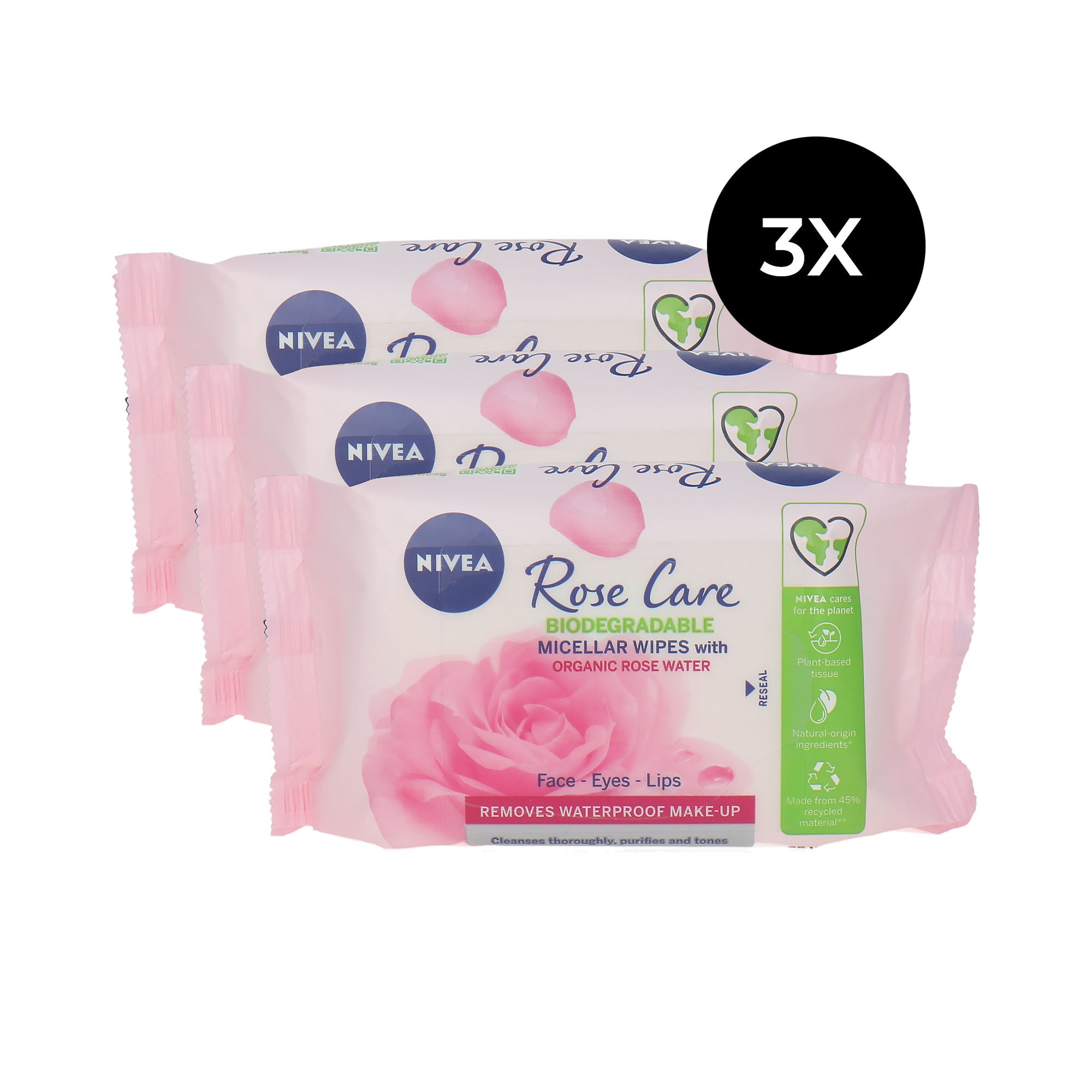 Nivea Rose Care Micellar Wipes - 25 pieces (set van 3)