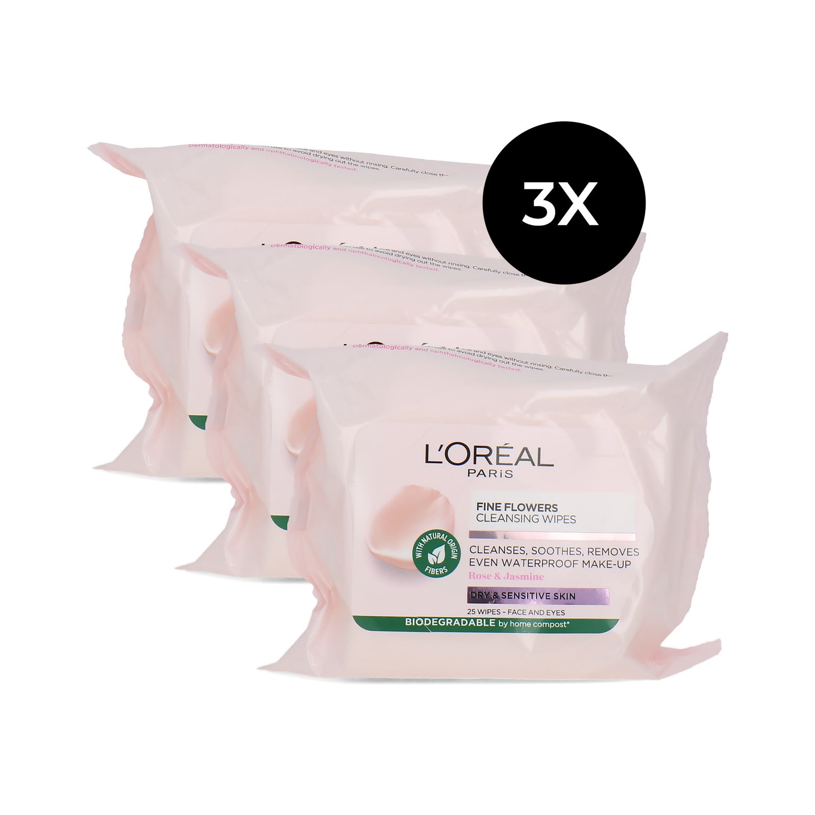 L'Oréal Fine Flowers Cleansing Wipes - 3 x 25 wipes
