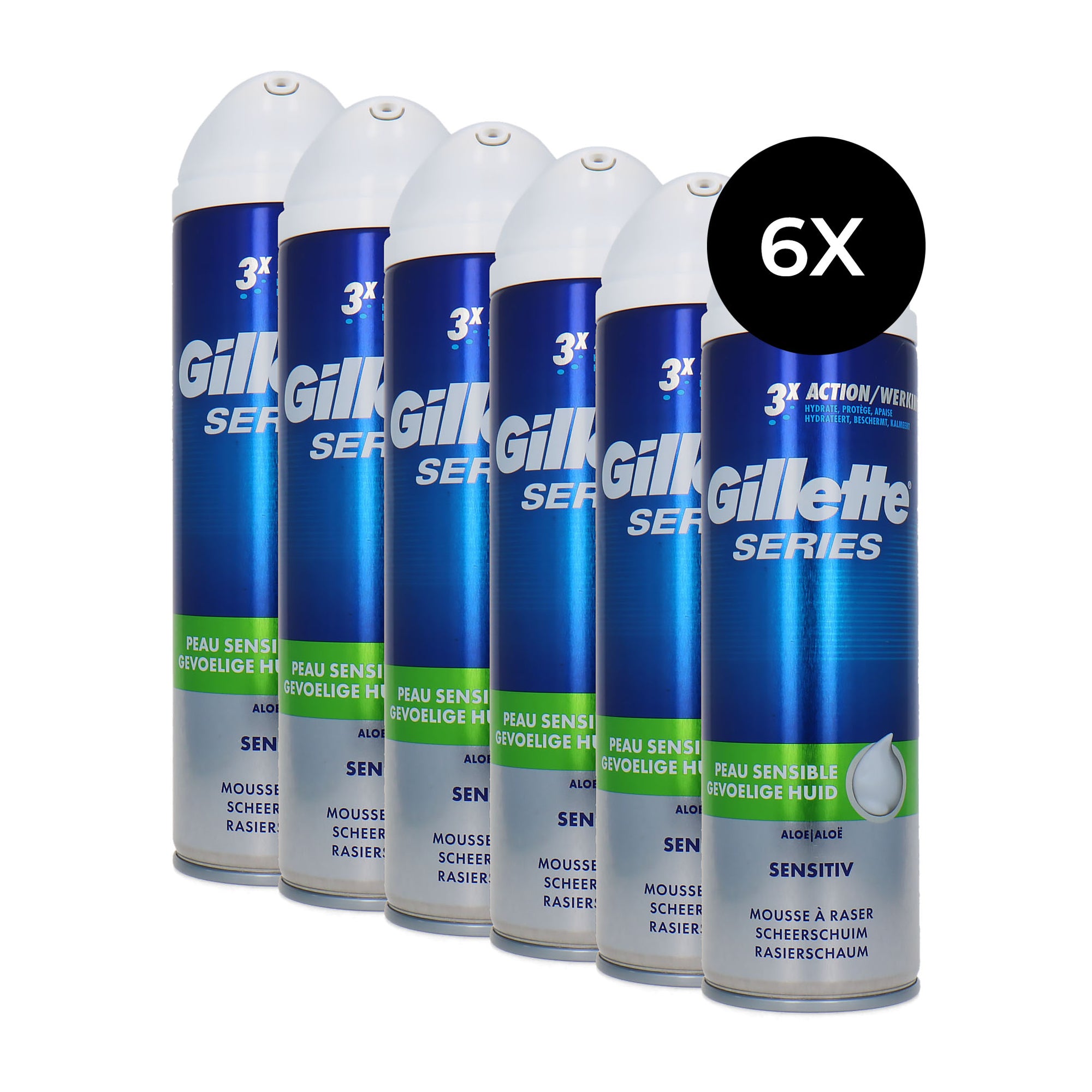 Gillette Series Shaving Foam Sensitive Aloë Vera - 6 x 250 ml