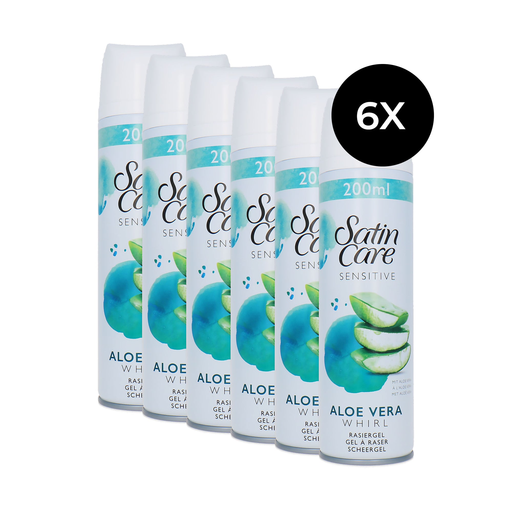 Gillette Satin Care Sensitive Shave Gel Aloe Vera Whirl - 6 x 200 ml