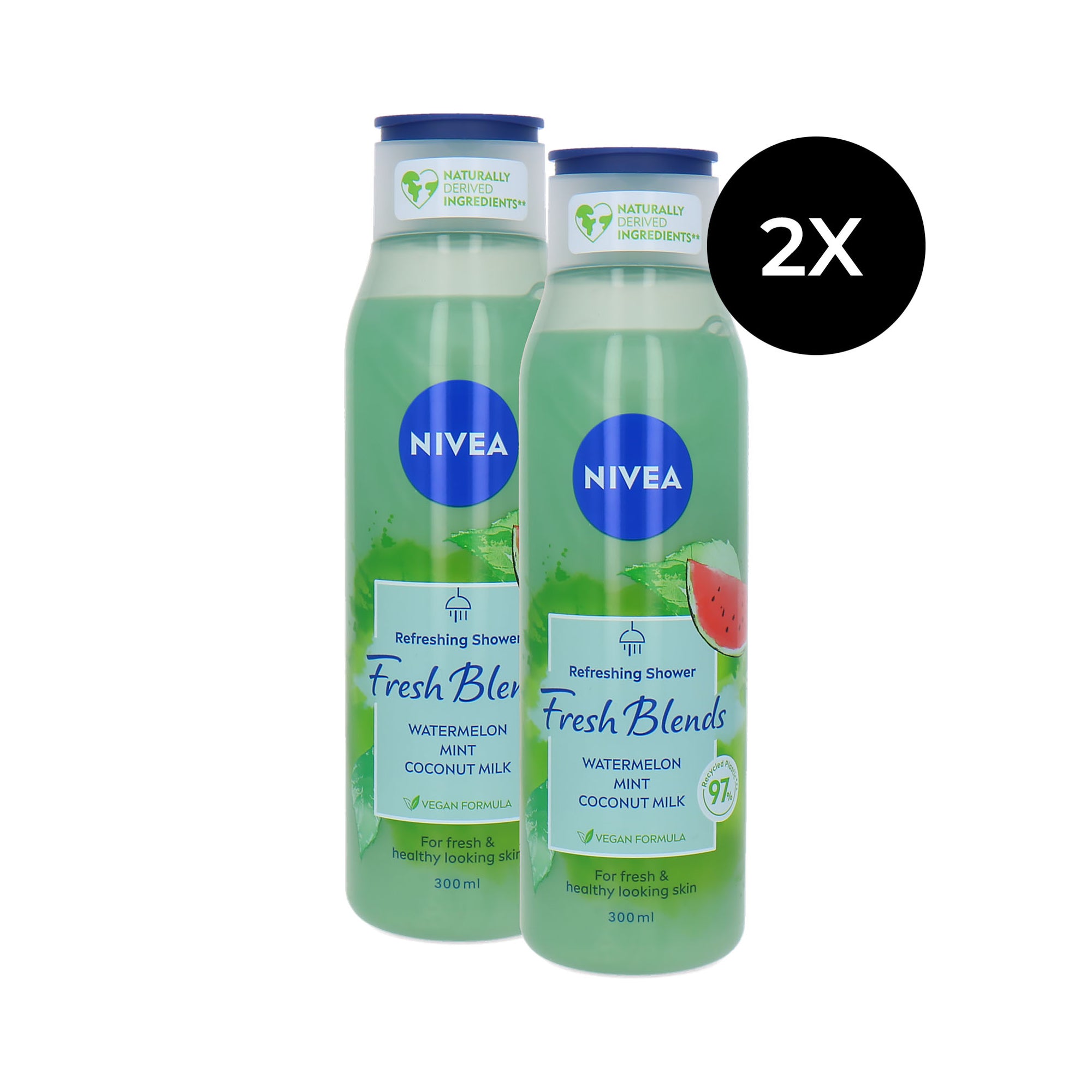 Nivea Fresh Blends Refreshing Shower Gel - 2 x 300 ml - Watermelon, Mint, Coconut Milk