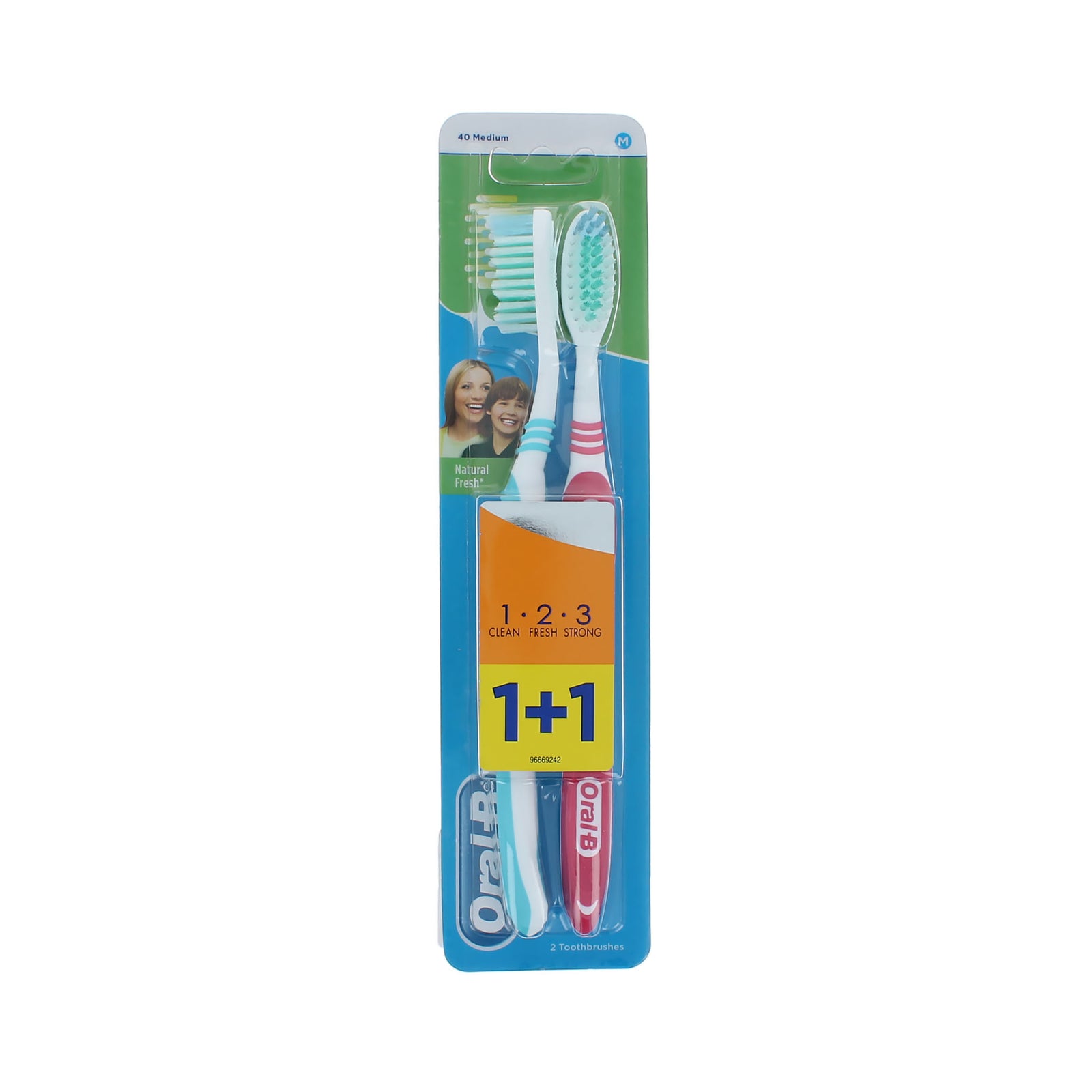 Oral-B 1.2.3 Natural Fresh Duo Pack Tandenborstel - 40 Medium Pink-Light Blue