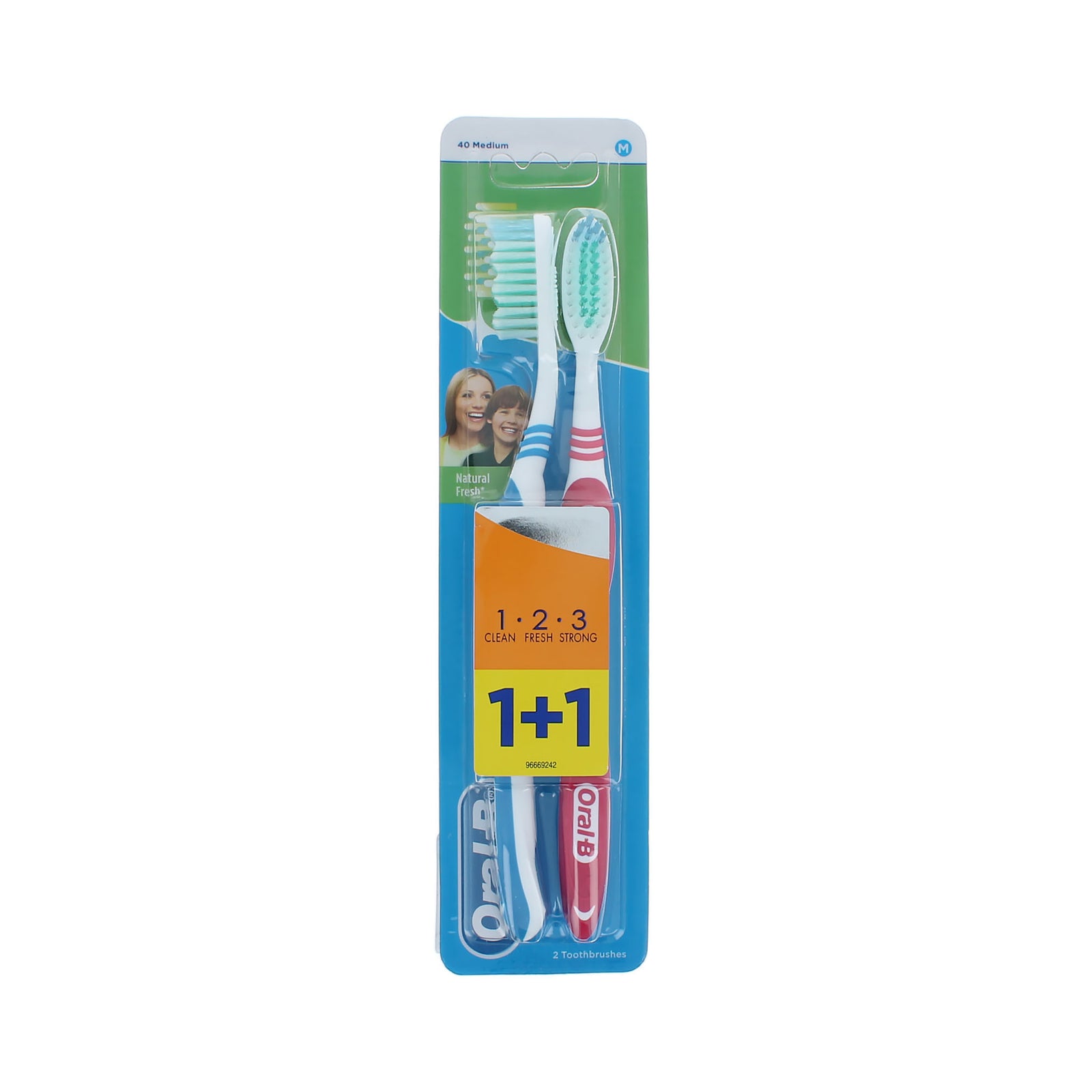 Oral-B 1.2.3 Natural Fresh Duo Pack Tandenborstel - 40 Medium Pink-Blue
