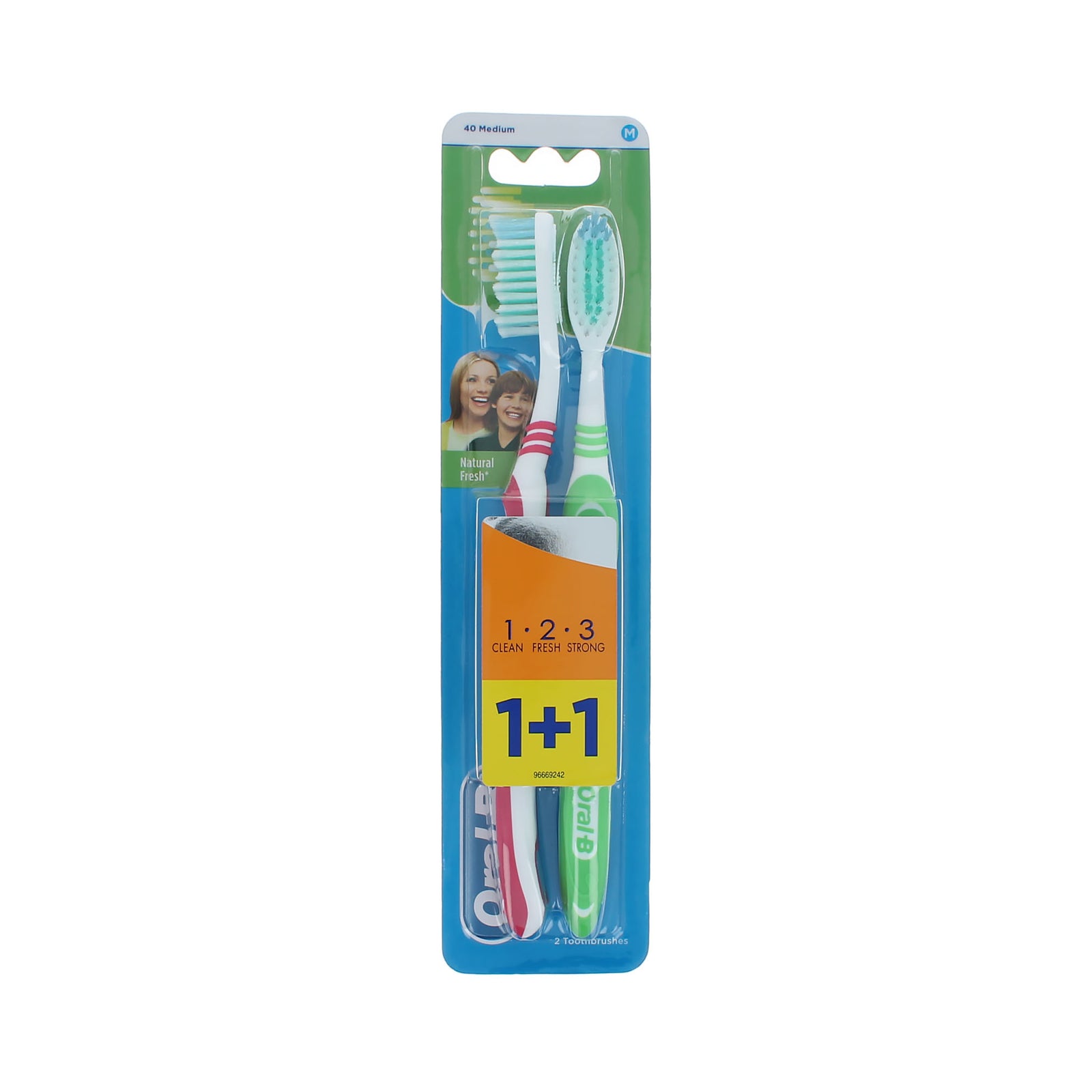 Oral-B 1.2.3 Natural Fresh Duo Pack Zahnbürste – 40 Medium Pink-Grün