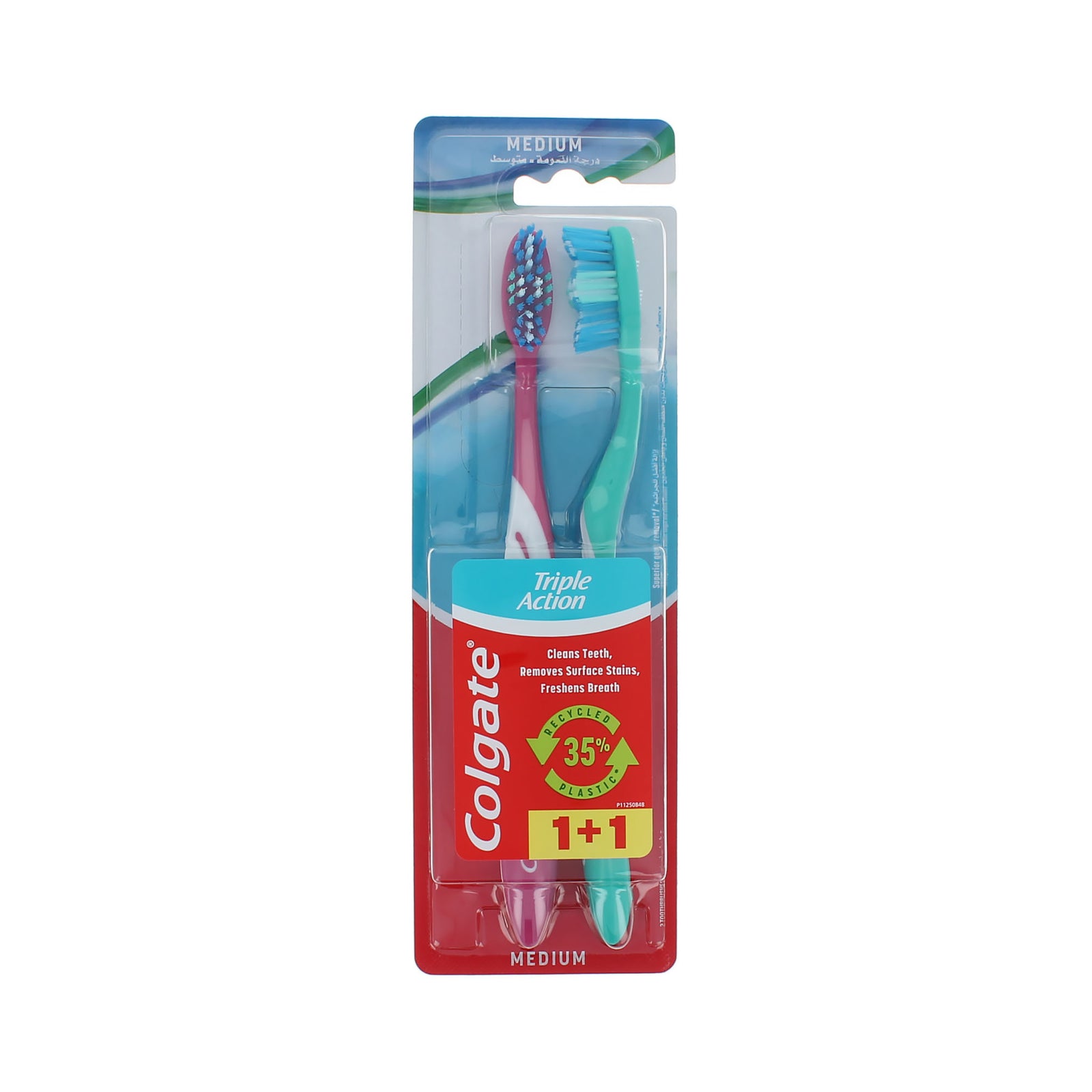 Colgate Triple Action 2 Pack Tandenborstel - Medium Pink-Green