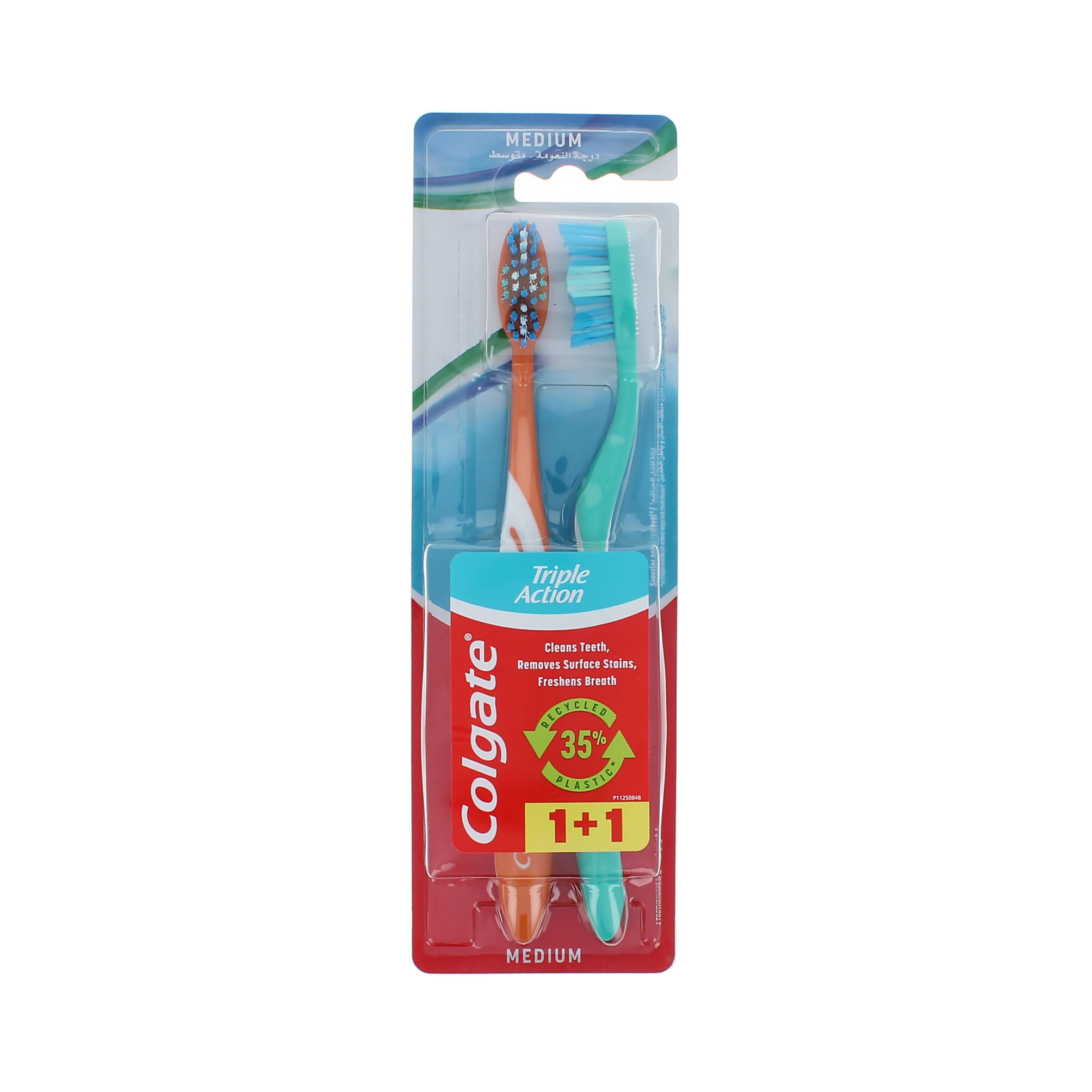 Colgate Triple Action 2 Pack Zahnbürste - Medium Green-Orange