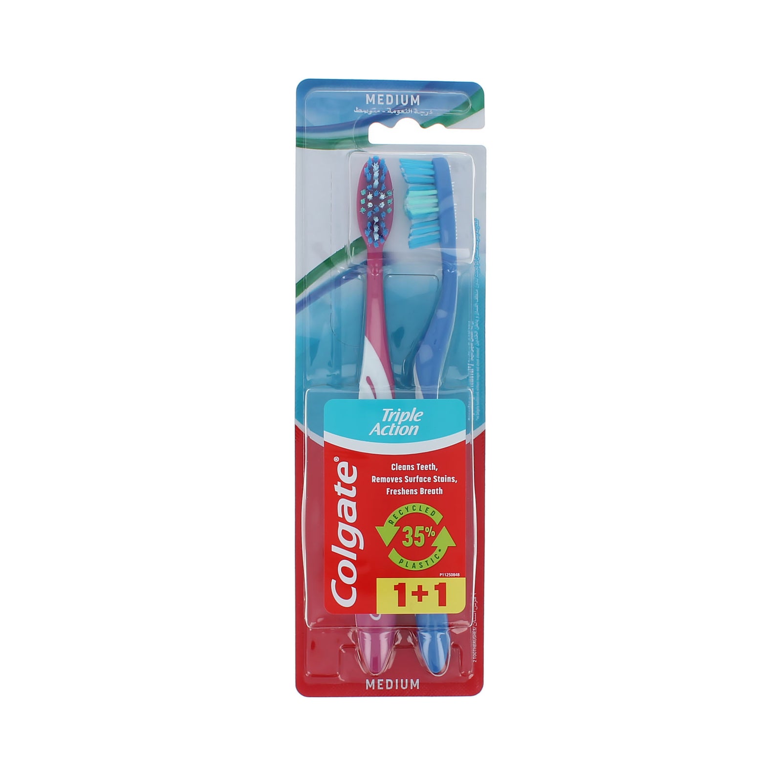 Colgate Triple Action 2 Pack Tandenborstel - Medium Pink-Blue
