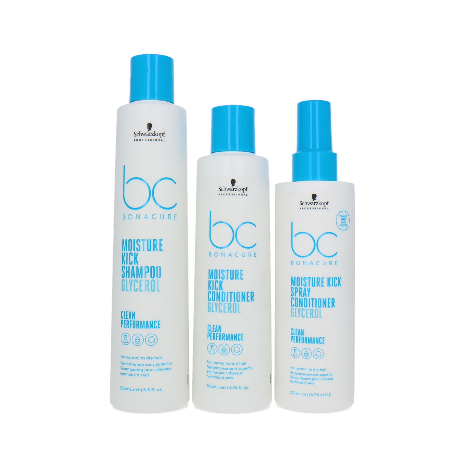 Schwarzkopf Bonacure Moisture Kick Glycerol Shampoo+Conditioner+Spray Conditioner - 250-200-200 ml