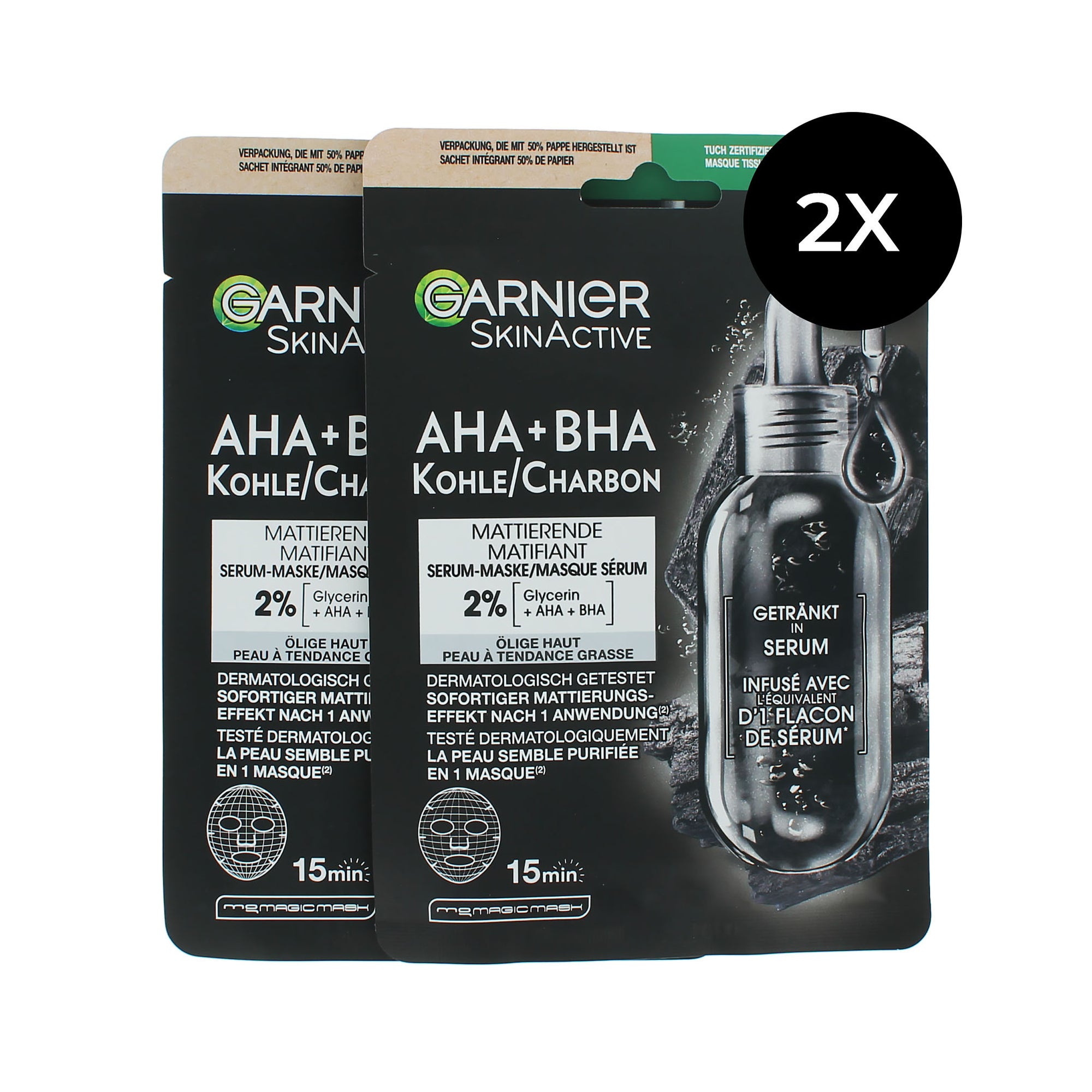 Garnier AHA + BHA Charcoal Mattifying Mask - 2 x 28 gr