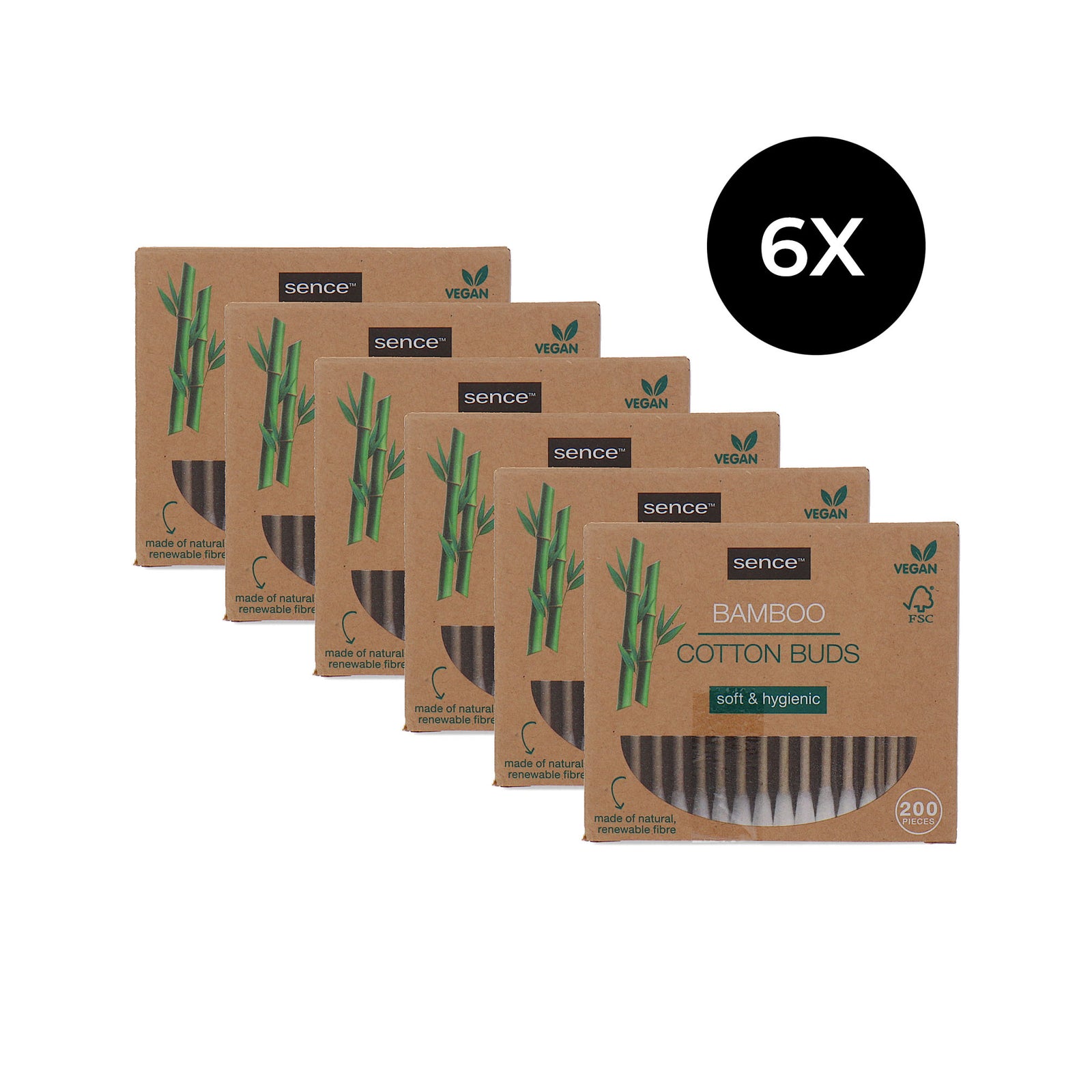 Sence Bamboo Cotton Buds - 6 x 200 pieces