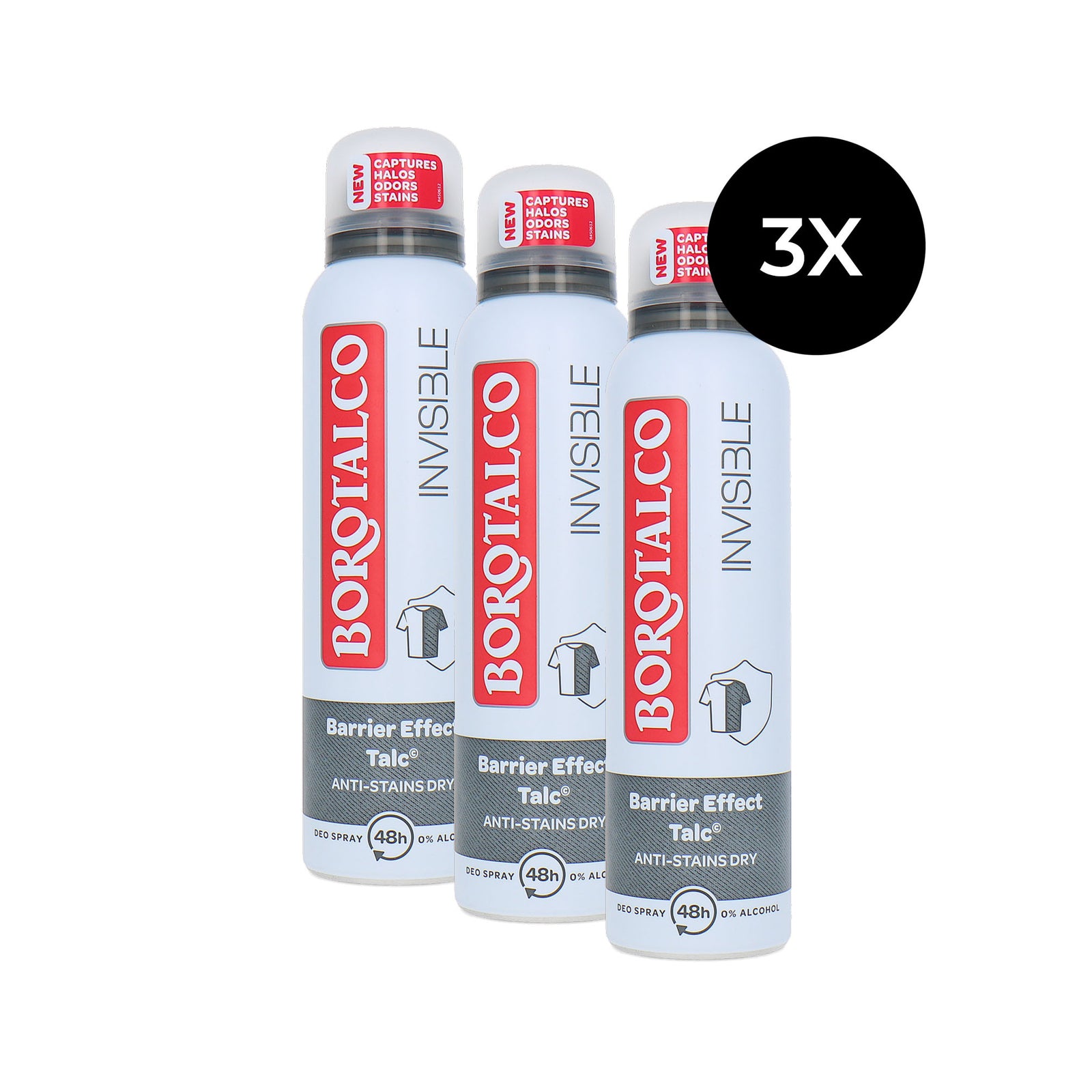 Borotalco Invisible Anti-Stains Dry Deodorant Spray - 3 x 150 ml