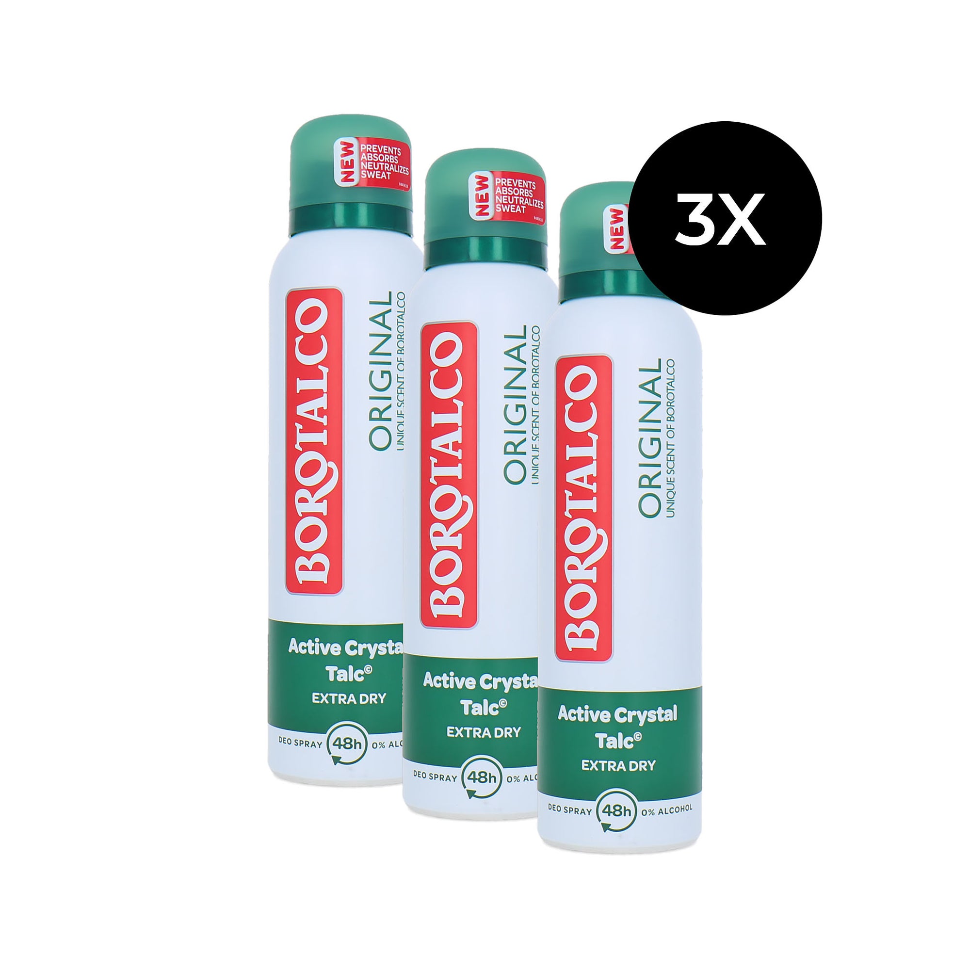 Borotalco Original Extra Dry Deodorant Spray - 3 x 150 ml