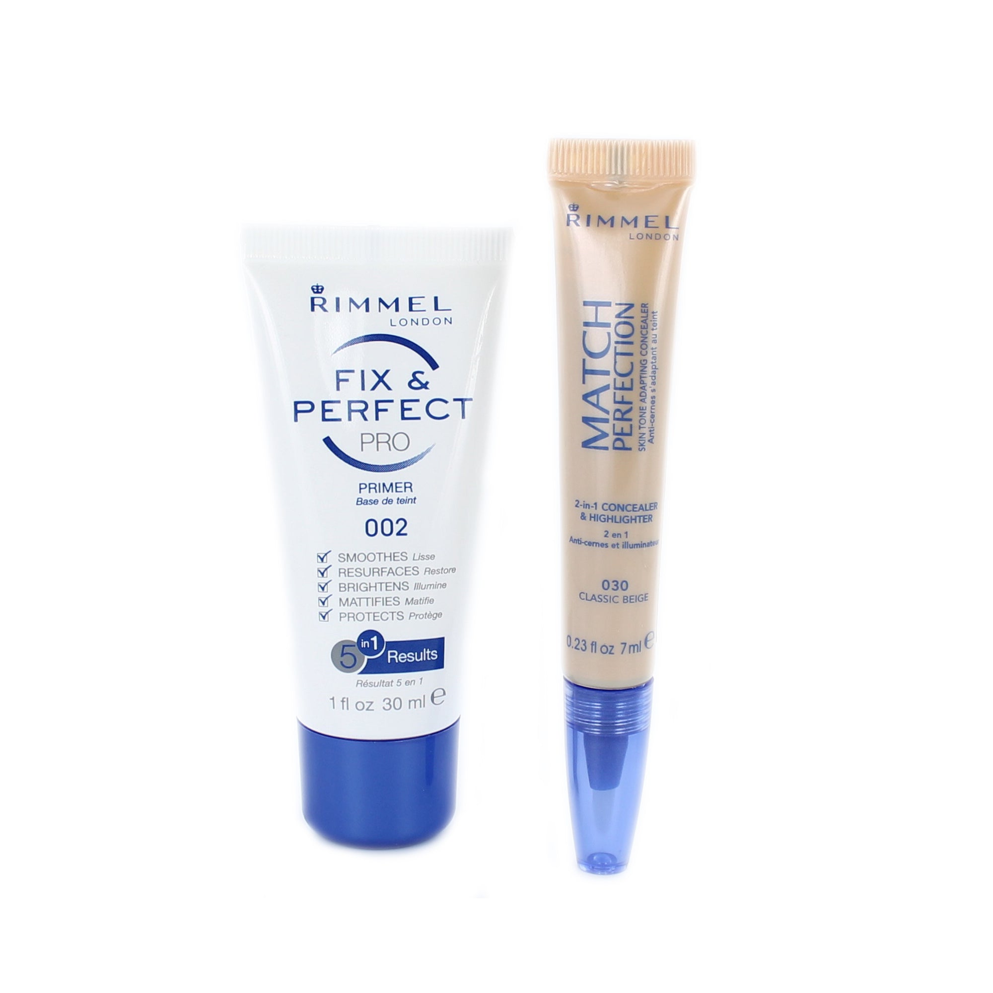 Rimmel Fix & Perfect Pro Primer - 030 Classic Beige (+ Match Perfection Concealer & Highlighter)