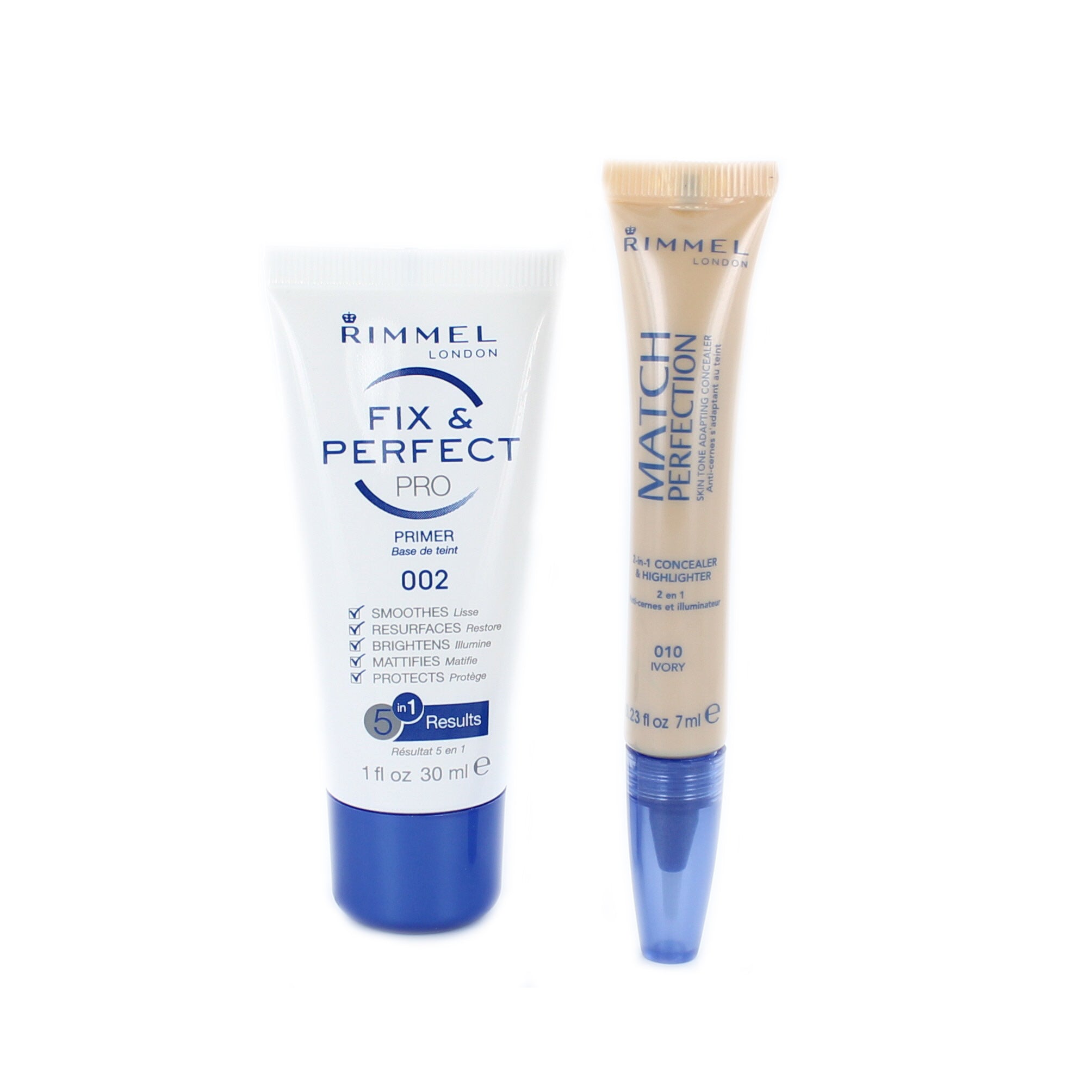 Rimmel Fix & Perfect Pro Primer - 010 Ivory (+ Match Perfection Concealer & Highlighter)