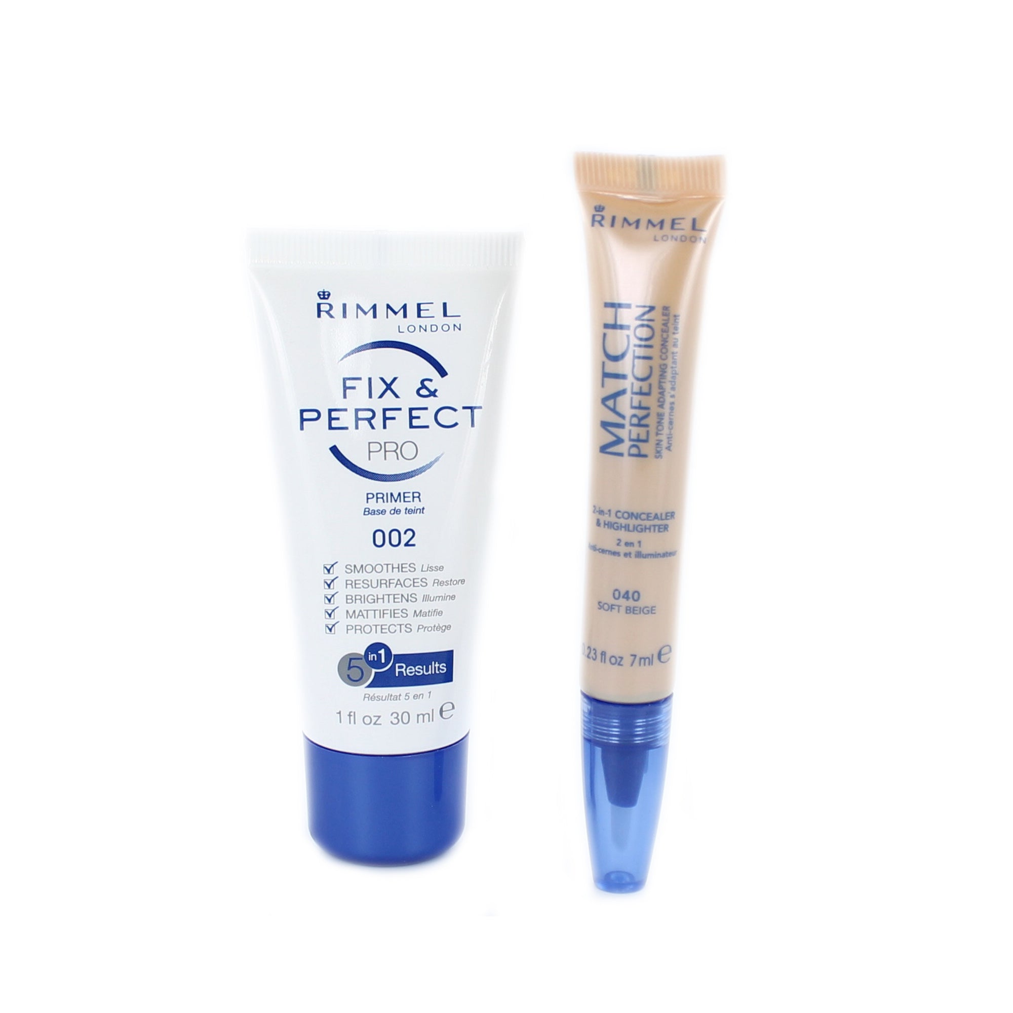 Rimmel Fix & Perfect Pro Primer - 040 Soft Beige (+ Match Perfection Concealer & Highlighter)