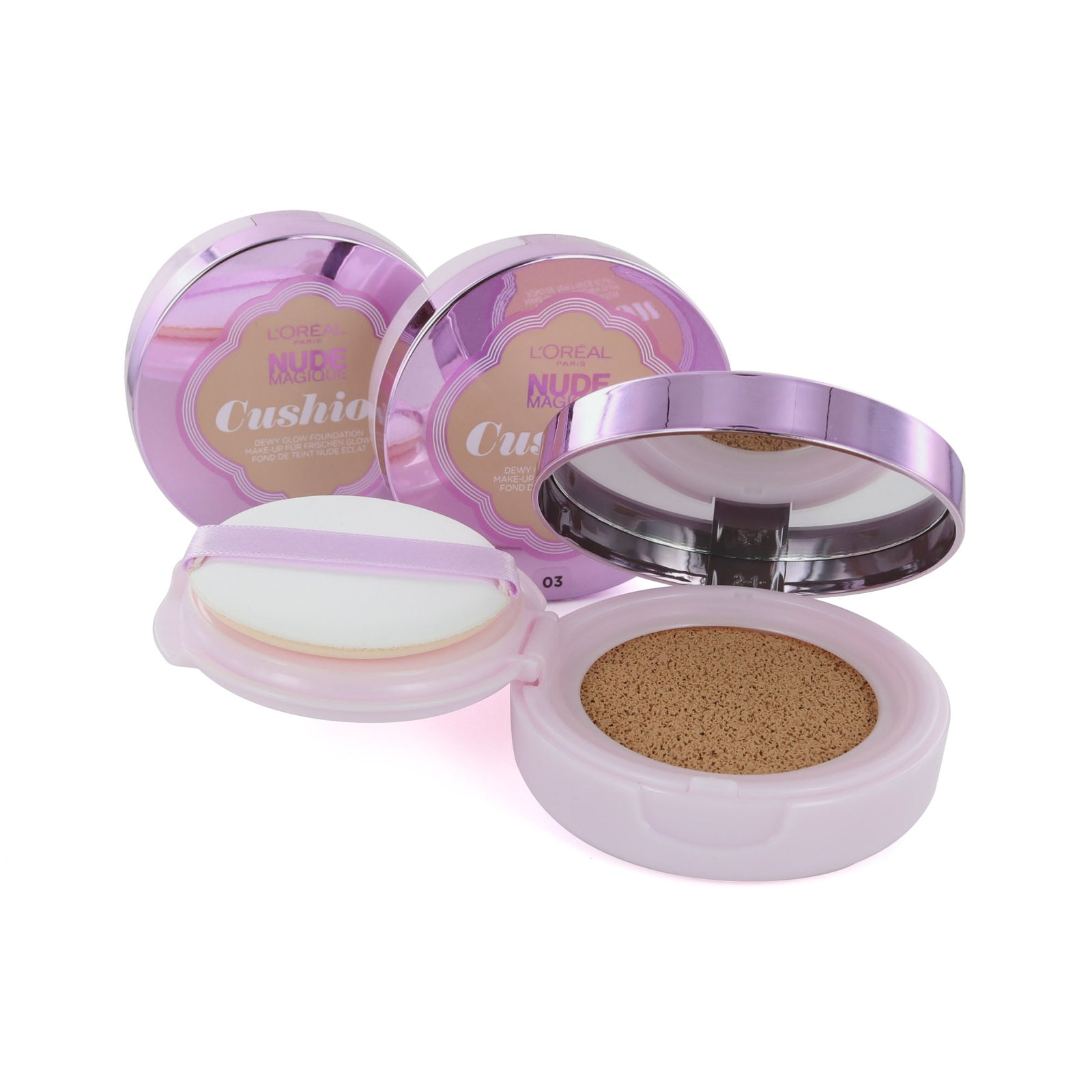 L'Oréal Nude Magique Cushion Dewy Glow Foundation - 03 Vanilla (3 Stuks)
