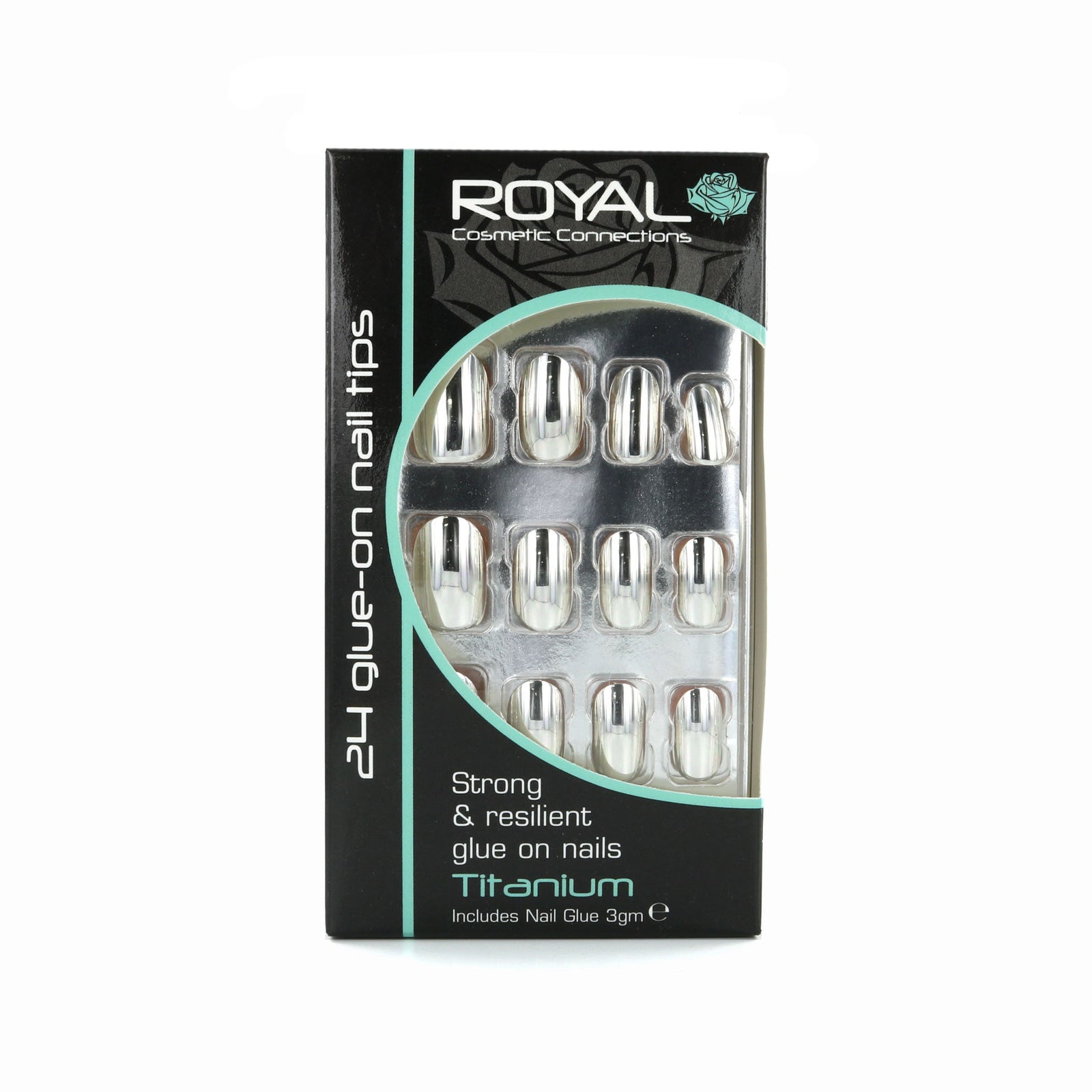 Royal 24 Glue-On Nail Tips - Titanium (met nagellijm)