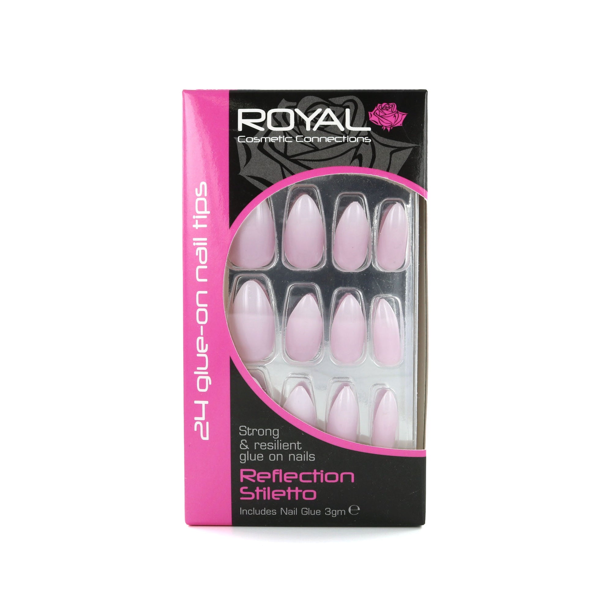 Royal 24 Stiletto Glue-On Nail Tips - Reflection (met nagellijm)