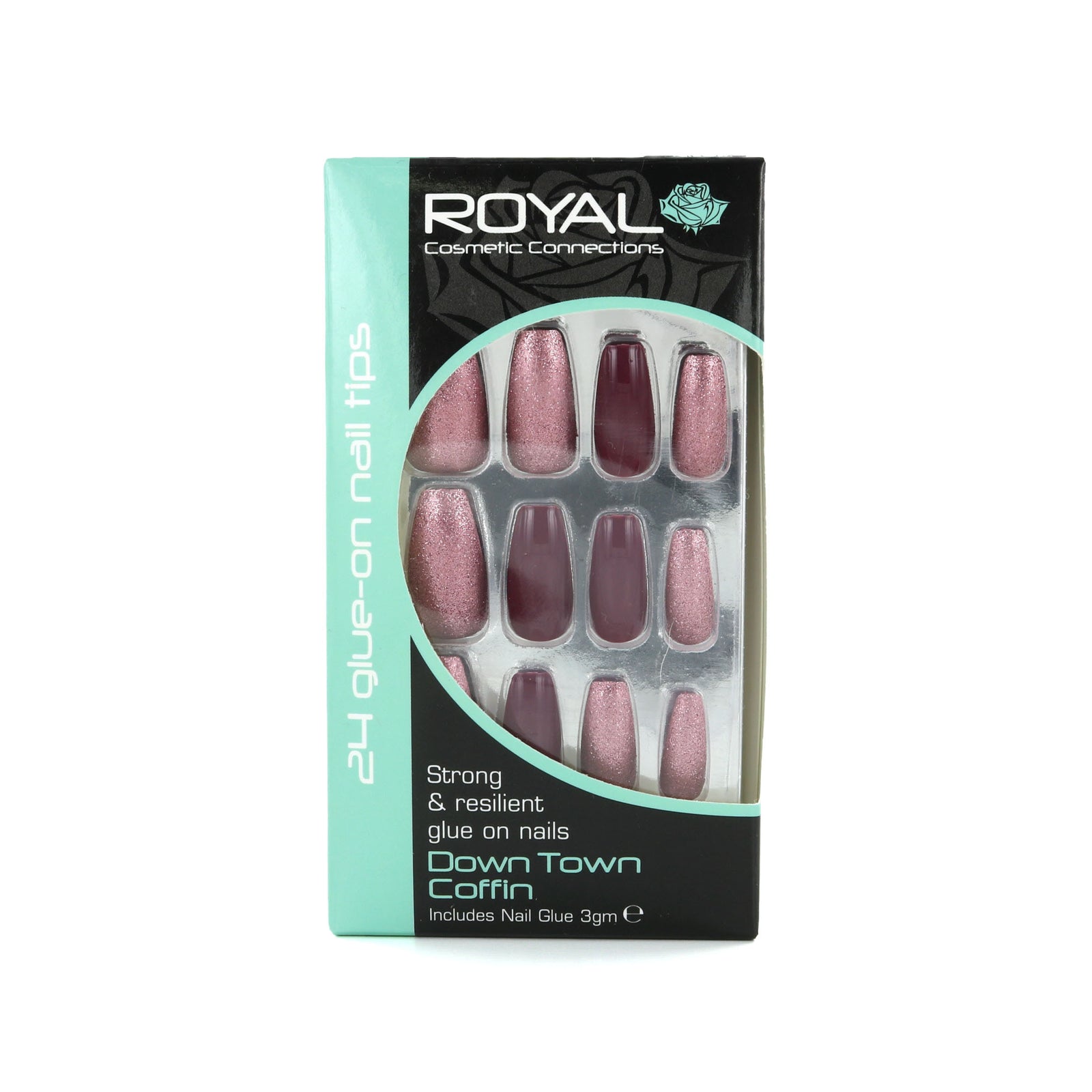 Royal 24 Coffin Glue-On Nail Tips - Down Town (met nagellijm)